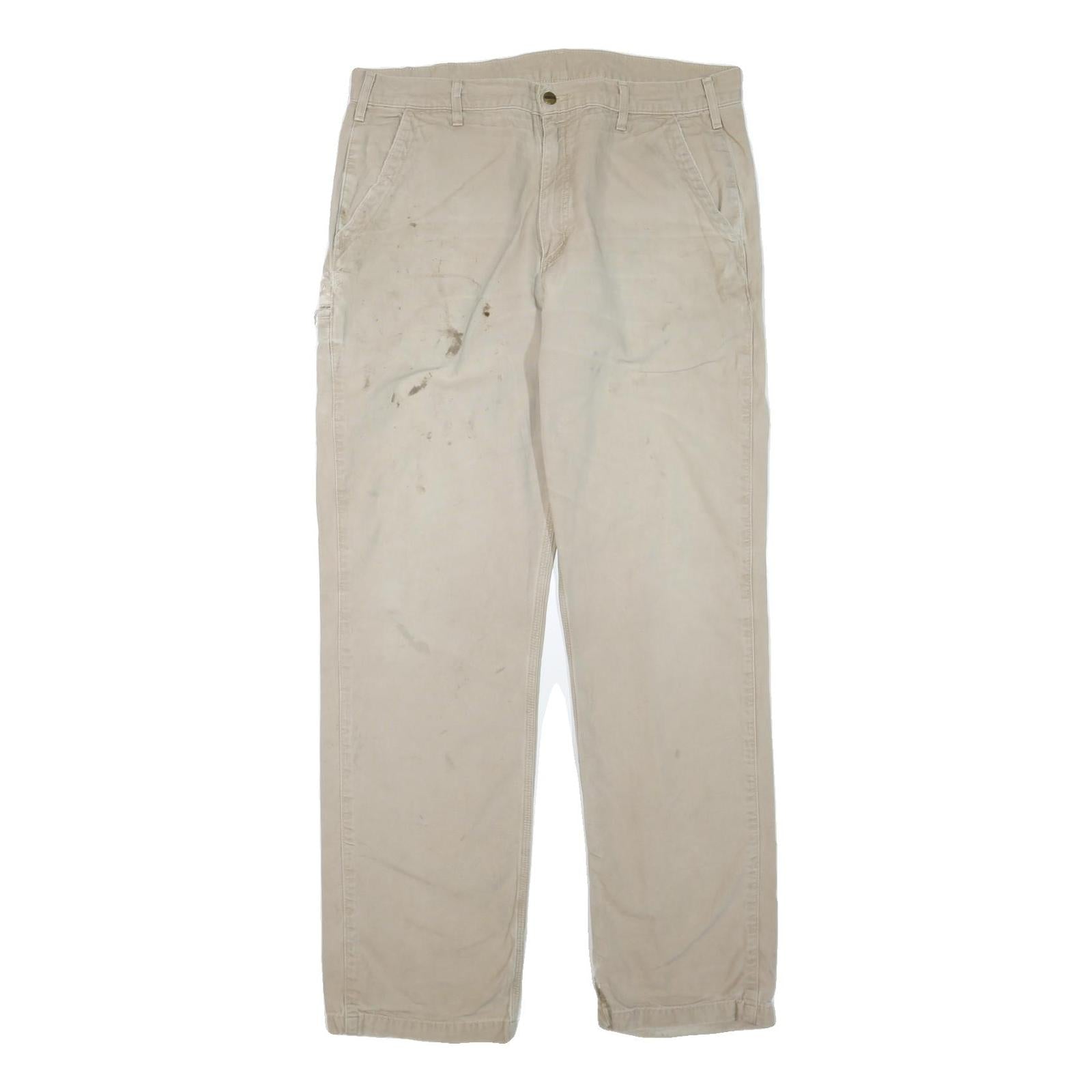 CARHARTT Mens Cotton Blend Beige Regular Leg Trousers W38 L35 Workwear Durable Refurbished - N/A refurbished available on Cerqular