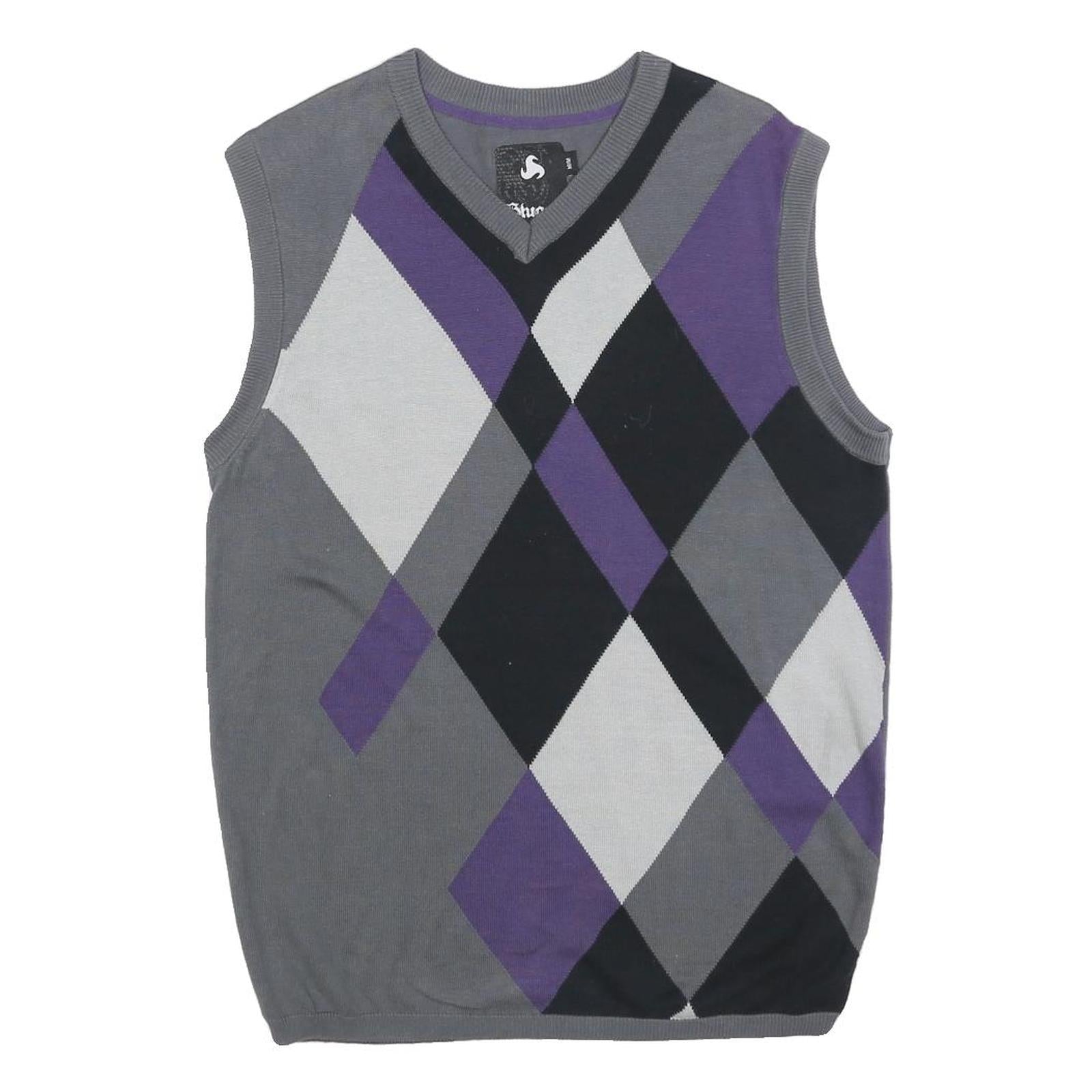 BTUGAN Mens Grey Purple Black Argyle Cotton Sleeveless V-Neck Jumper M Stylish Refurbished - N/A refurbished available on Cerqular