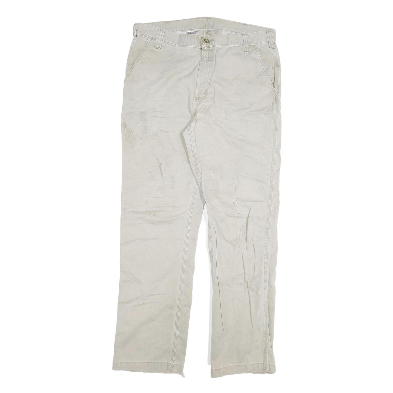 CARHARTT Mens Cotton Blend Beige Regular Straight Trousers W36 L34 Workwear Zip Refurbished - N/A refurbished available on Cerqular