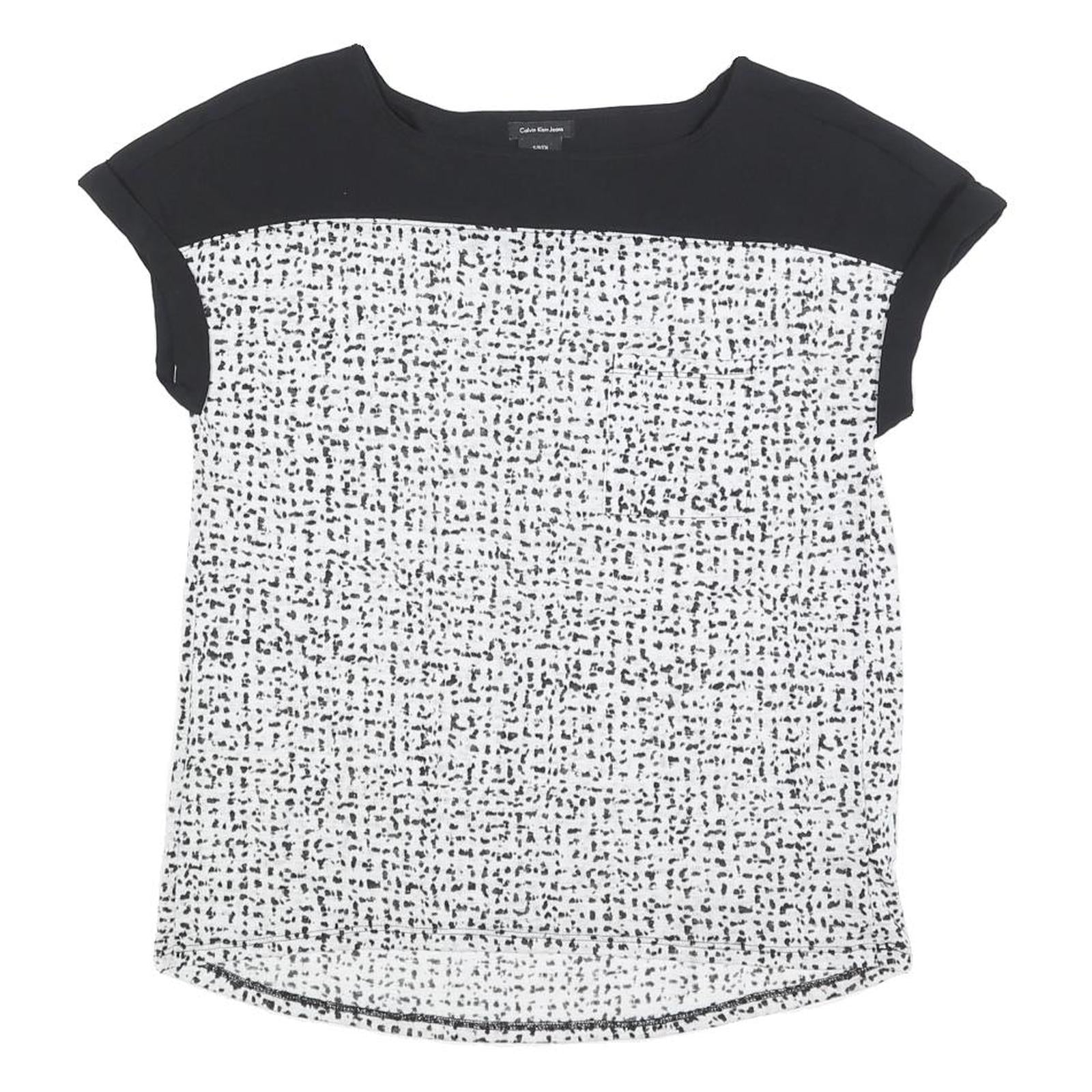 CALVIN KLEIN JEANS Womens Black & White Printed Cotton Blend Top Short Sleeve Refurbished - N/A refurbished available on Cerqular