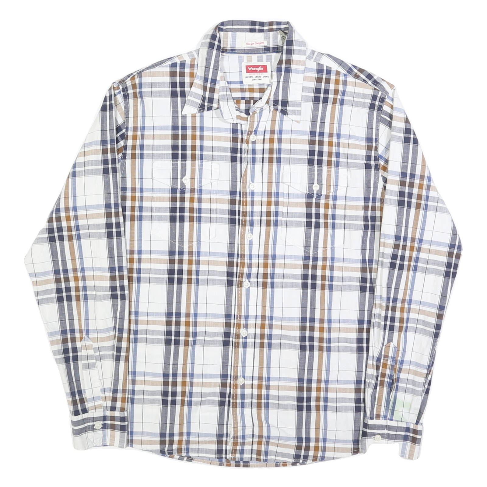 WRANGLER Mens Blue & Beige Plaid Shirt L Classic Cotton Button Down Casual Refurbished - N/A refurbished available on Cerqular