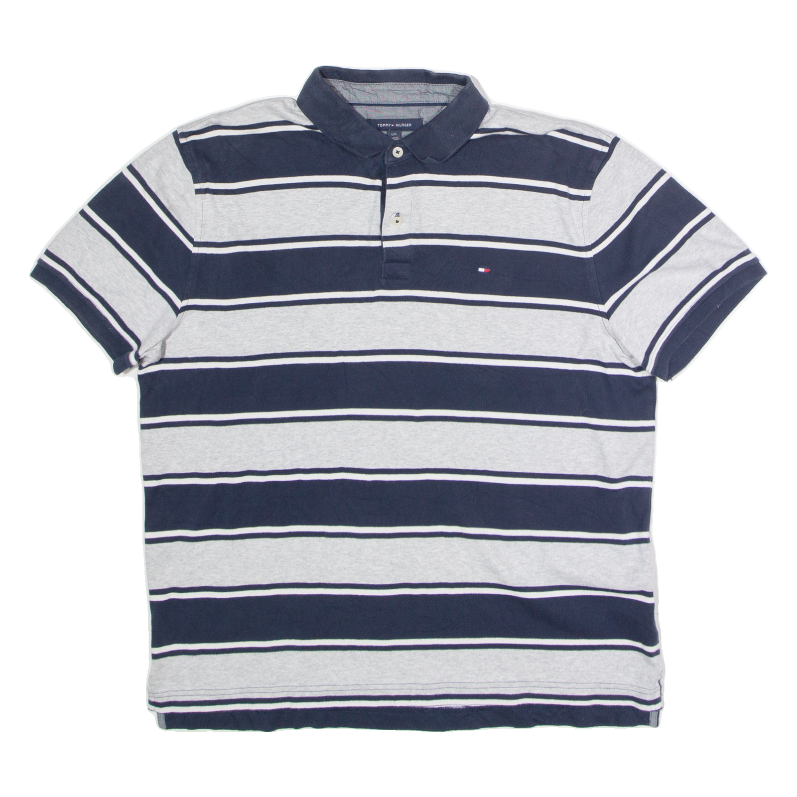 TOMMY HILFIGER Mens Polo Shirt Grey Striped L Refurbished - N/A refurbished available on Cerqular