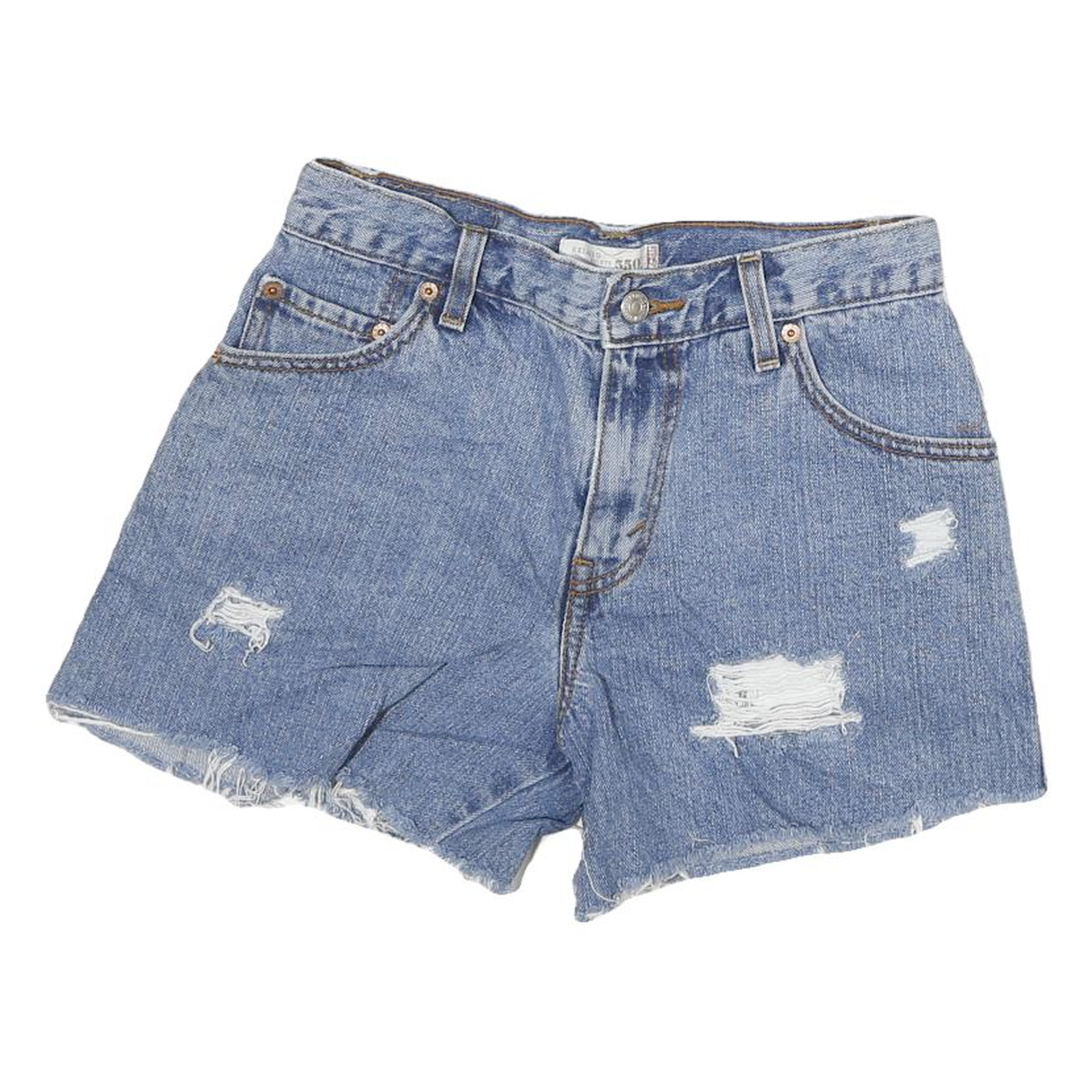 LEVI'S Womens Blue Denim Casual Shorts S W26 Distressed Fashion Refurbished - N/A refurbished available on Cerqular