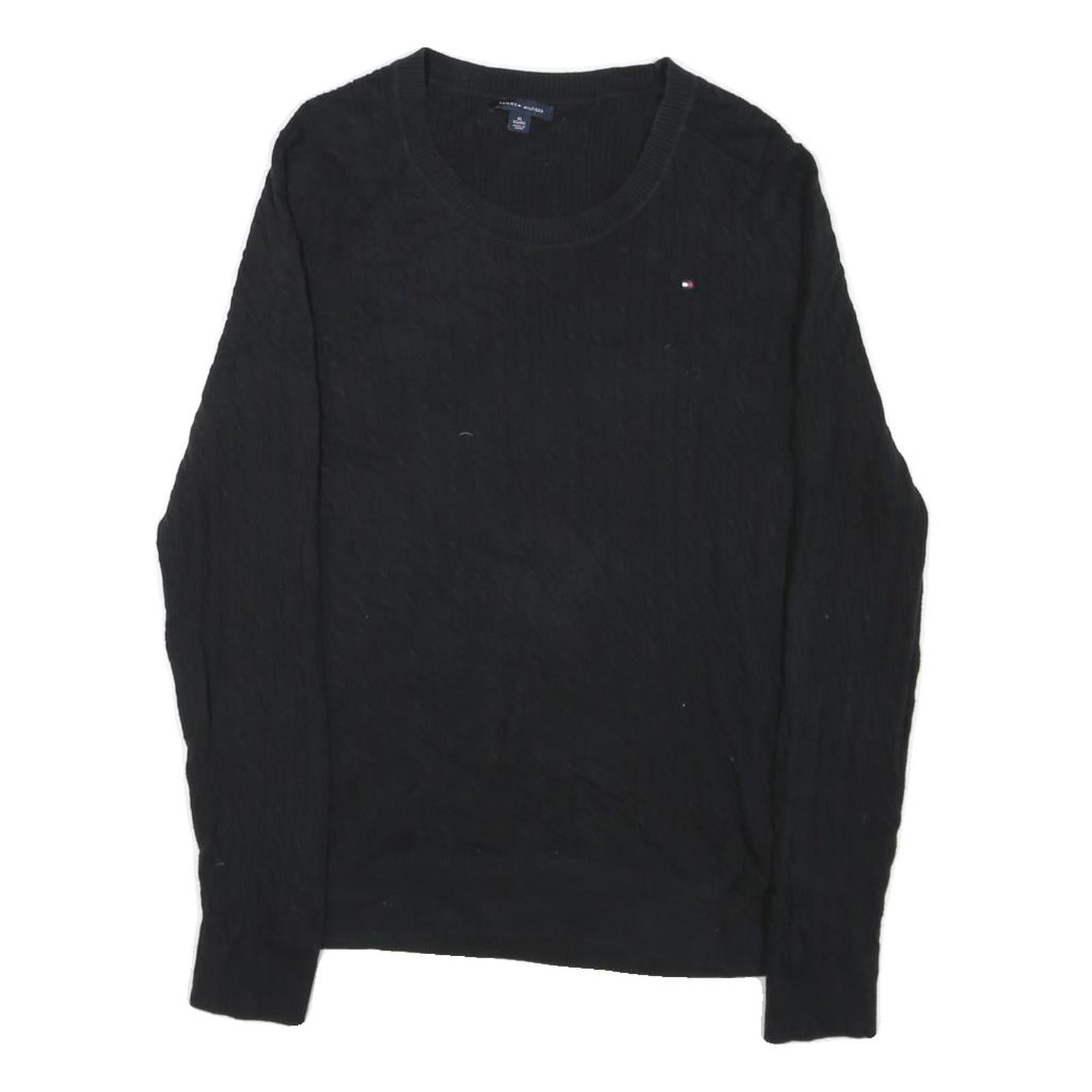 TOMMY HILFIGER Womens Black Plain Jumper Crew Neck Basic Knit 2XL Cotton Blend Refurbished - N/A refurbished available on Cerqular