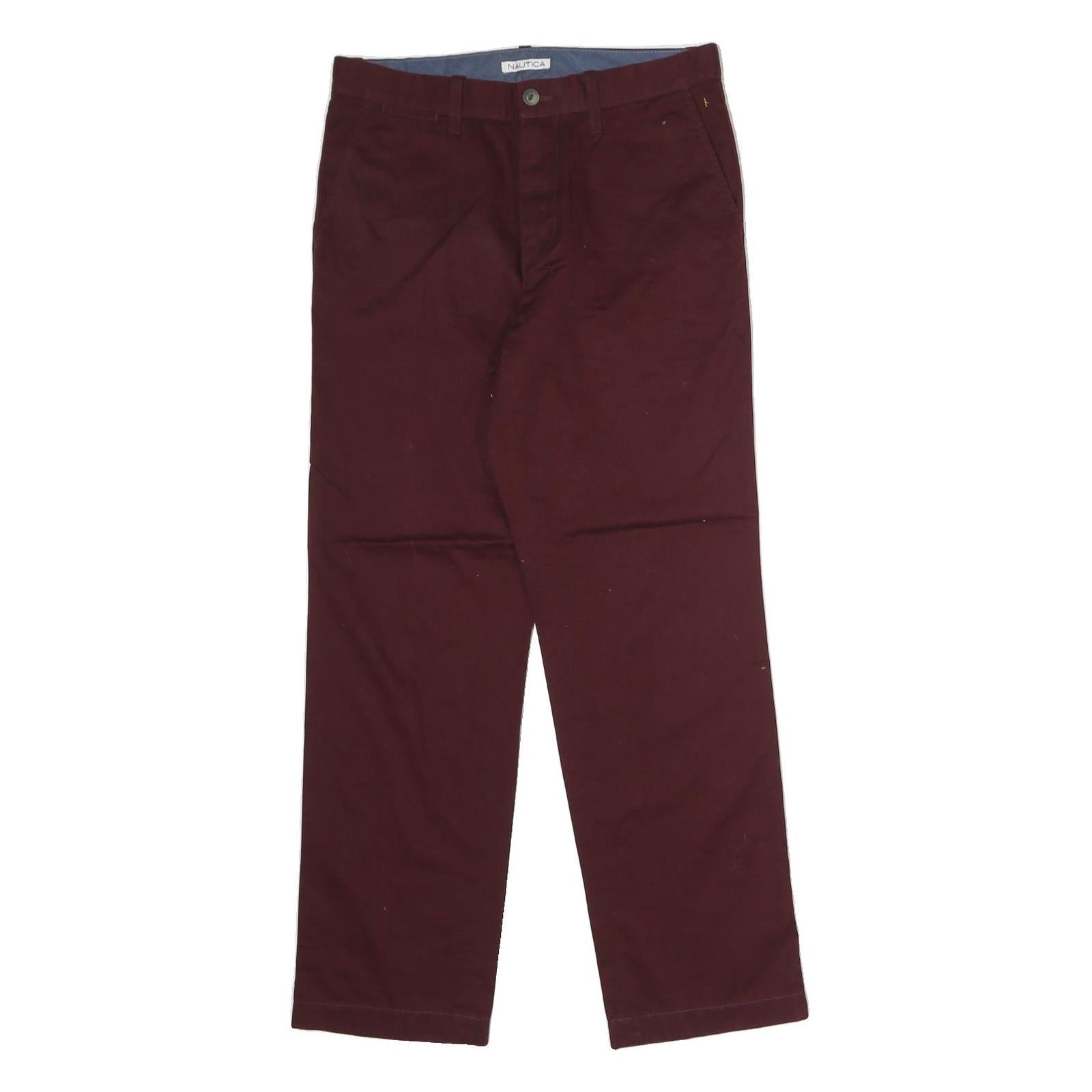 NAUTICA Mens Cotton Burgundy Regular Straight Trousers W30 L30 Classic Zip Refurbished - N/A refurbished available on Cerqular