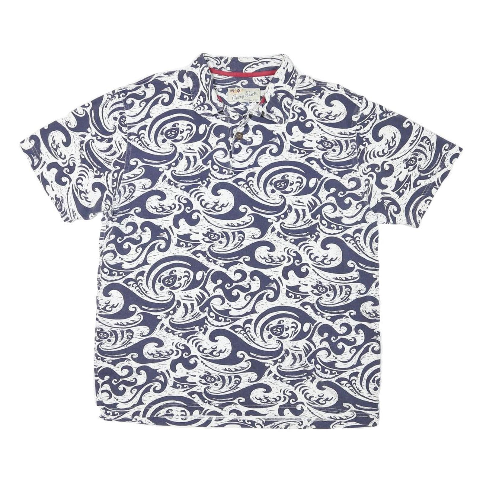 CRAY SHIRTS Mens Blue & White Wave Print Short Sleeve Polo Shirt M Cotton Blend Refurbished - N/A refurbished available on Cerqular