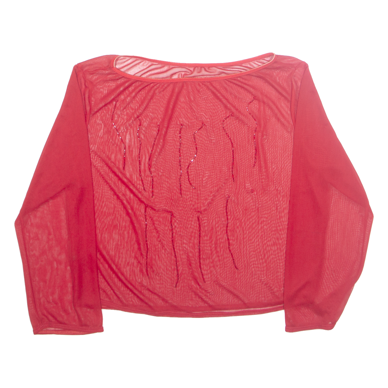 Sheer Beaded Womens Top Red Long Sleeve M Refurbished - N/A refurbished available on Cerqular