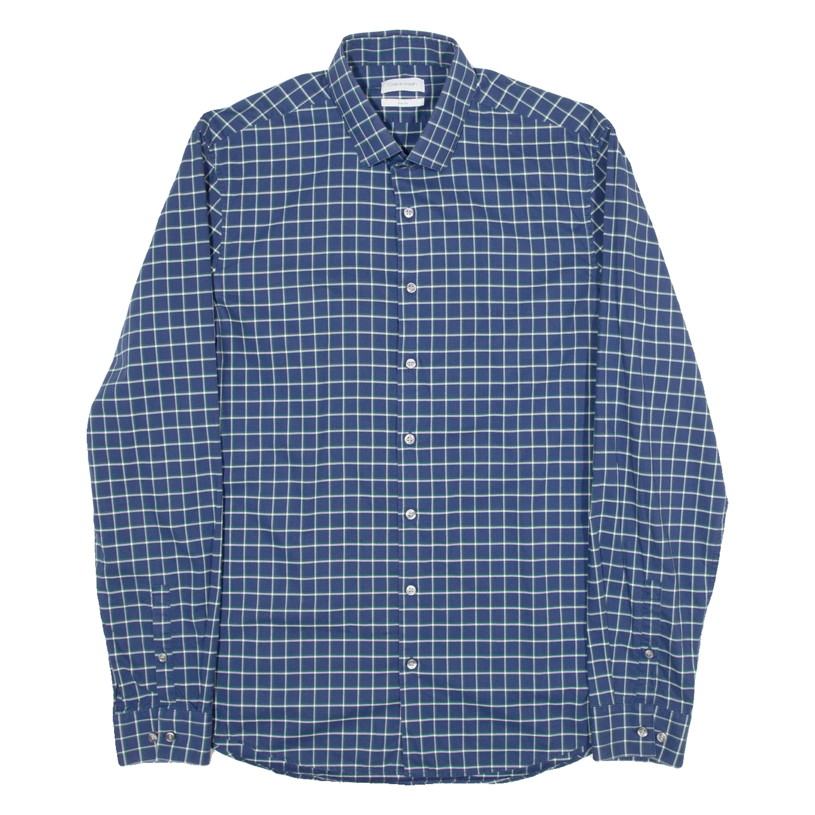 CALVIN KLEIN Slim Fit Mens Shirt Blue Check Long Sleeve M Refurbished - N/A refurbished available on Cerqular