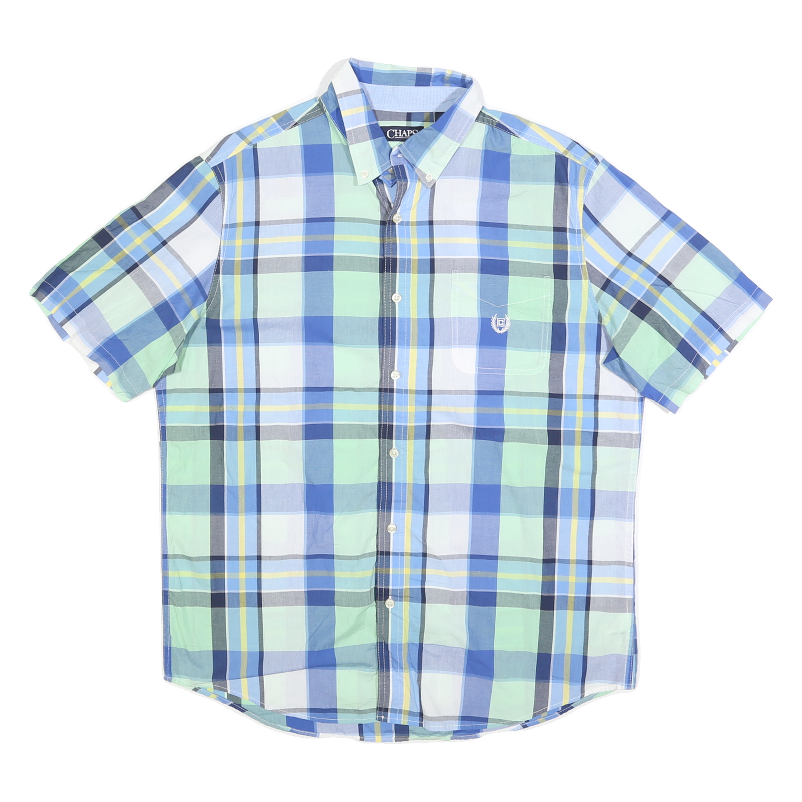 CHAPS Mens Blue Green Check Shirt L Short Sleeve Cotton Blend Casual Refurbished - N/A refurbished available on Cerqular