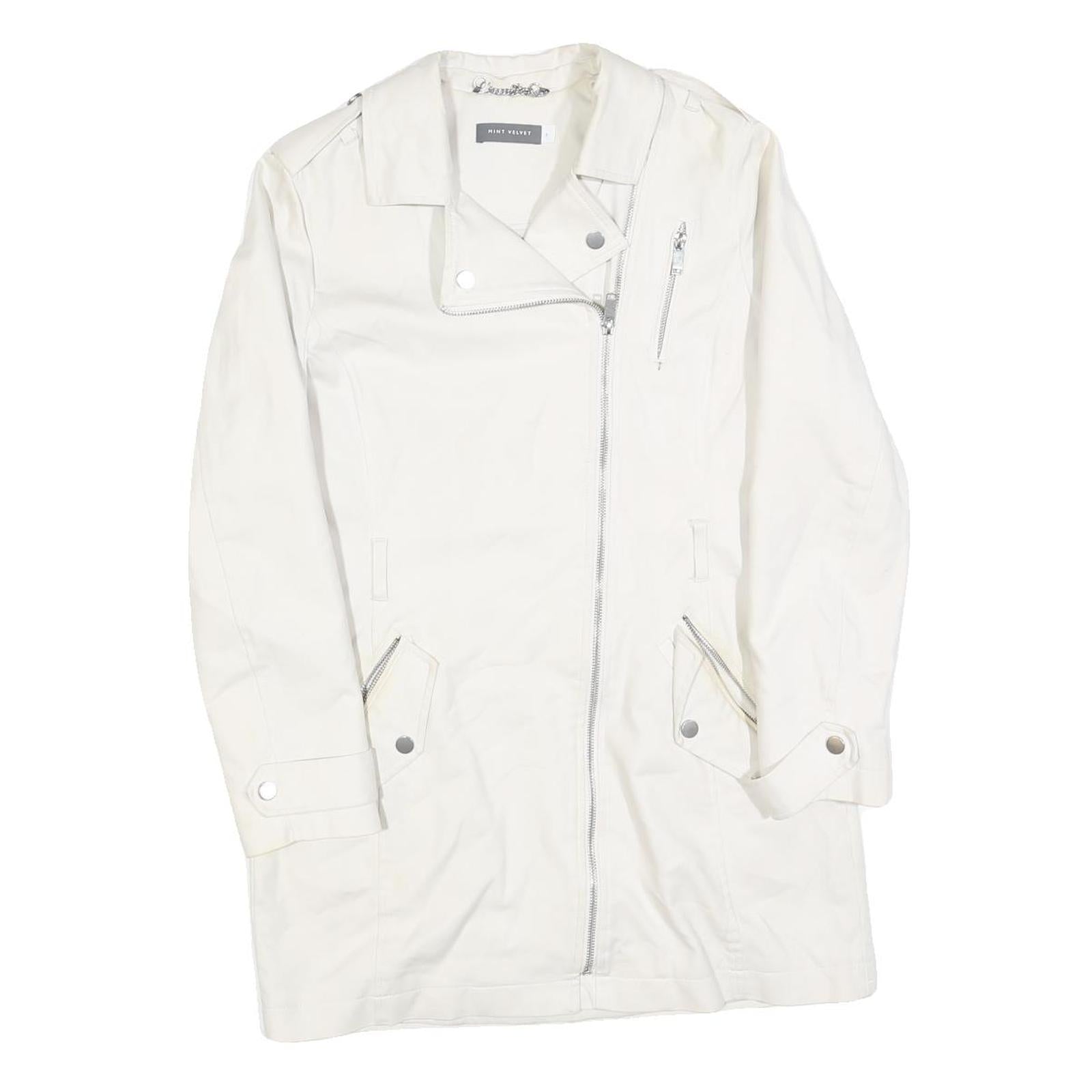 MINT VELVET Womens White Cotton Blend Button Jacket UK 8 Plain Long Sleeve Refurbished - N/A refurbished available on Cerqular