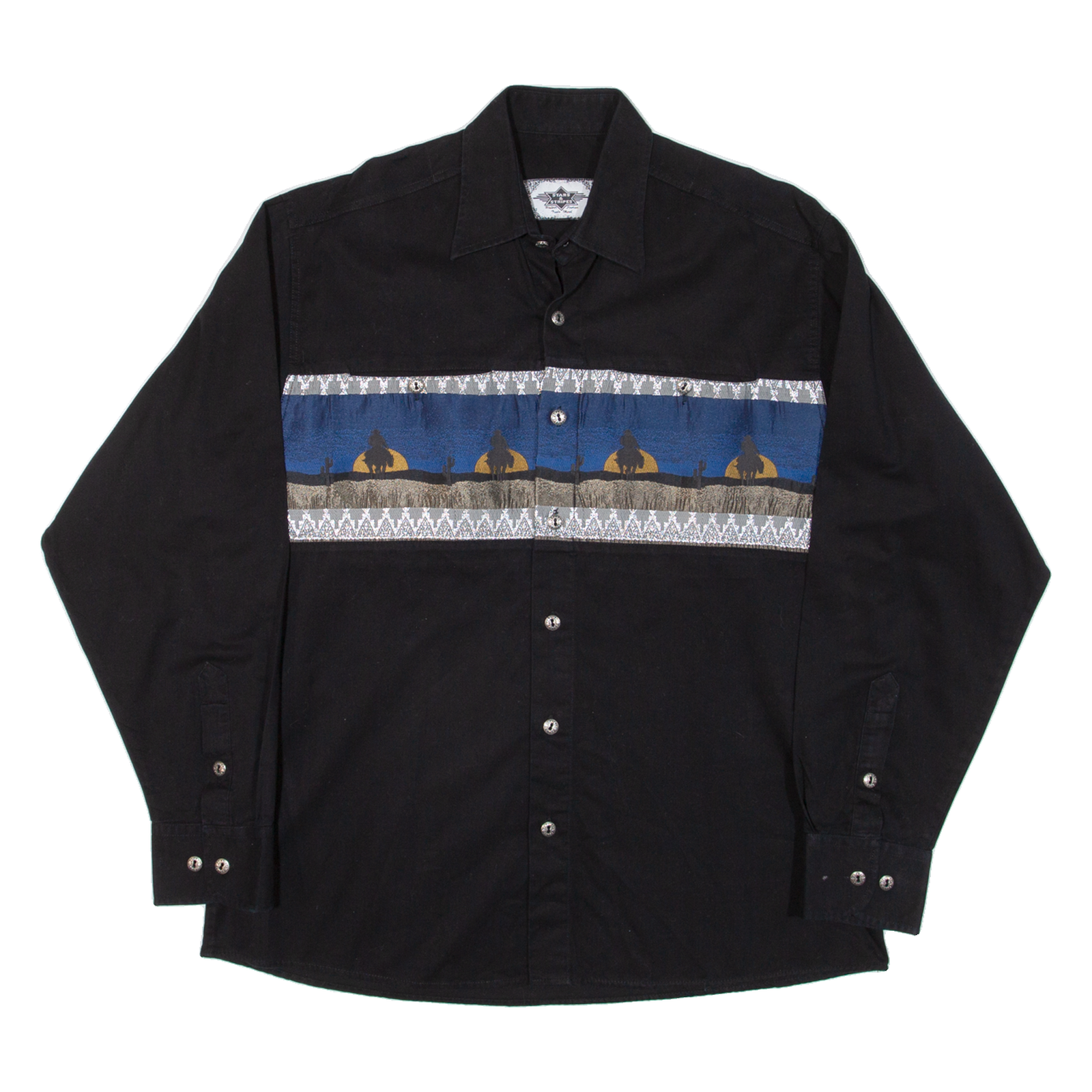 STARS AND STRIPES Mens Plain Shirt Black Long Sleeve M Refurbished - N/A refurbished available on Cerqular