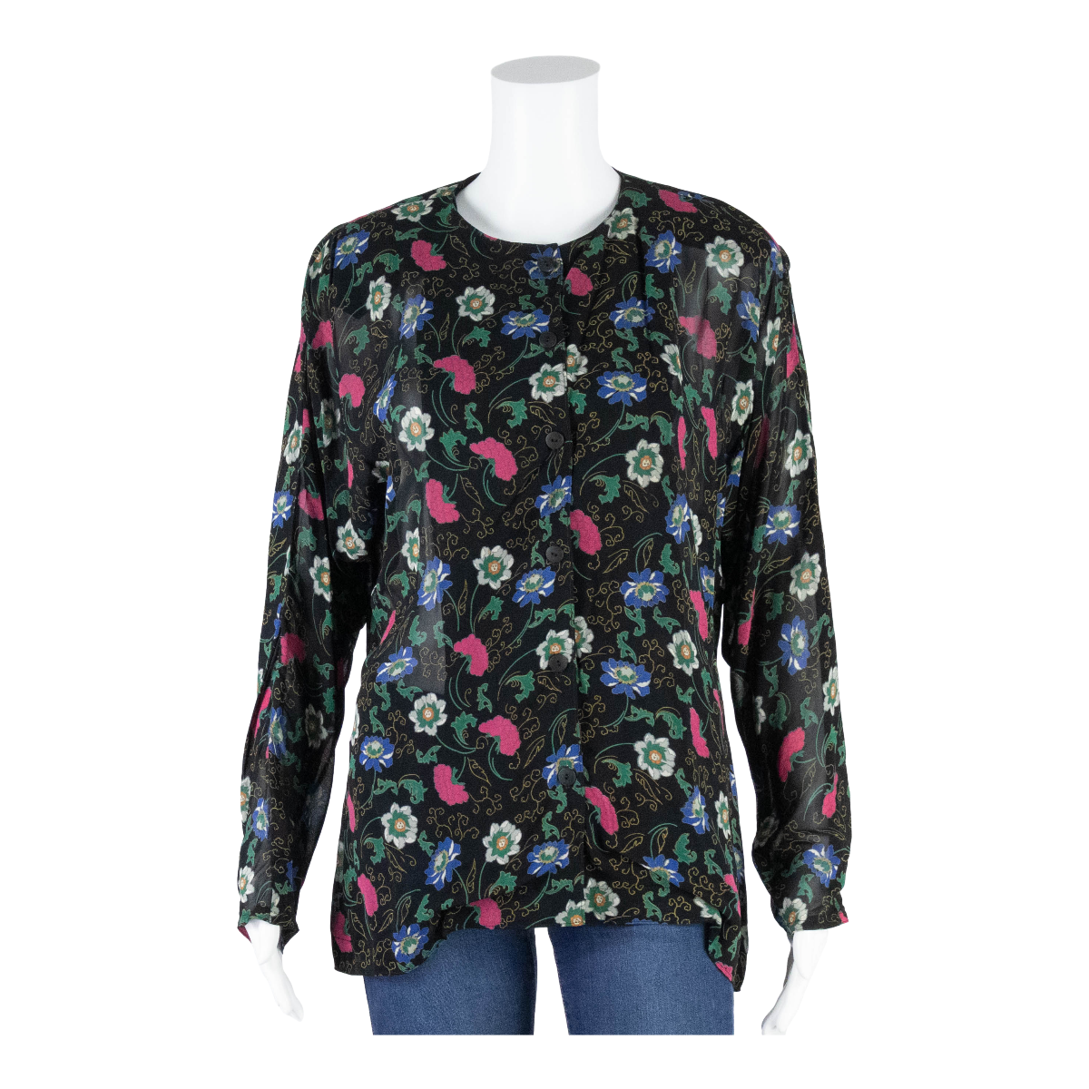 MZIO Womens Printed Blouse Black Long Sleeve Floral L Refurbished - N/A refurbished available on Cerqular