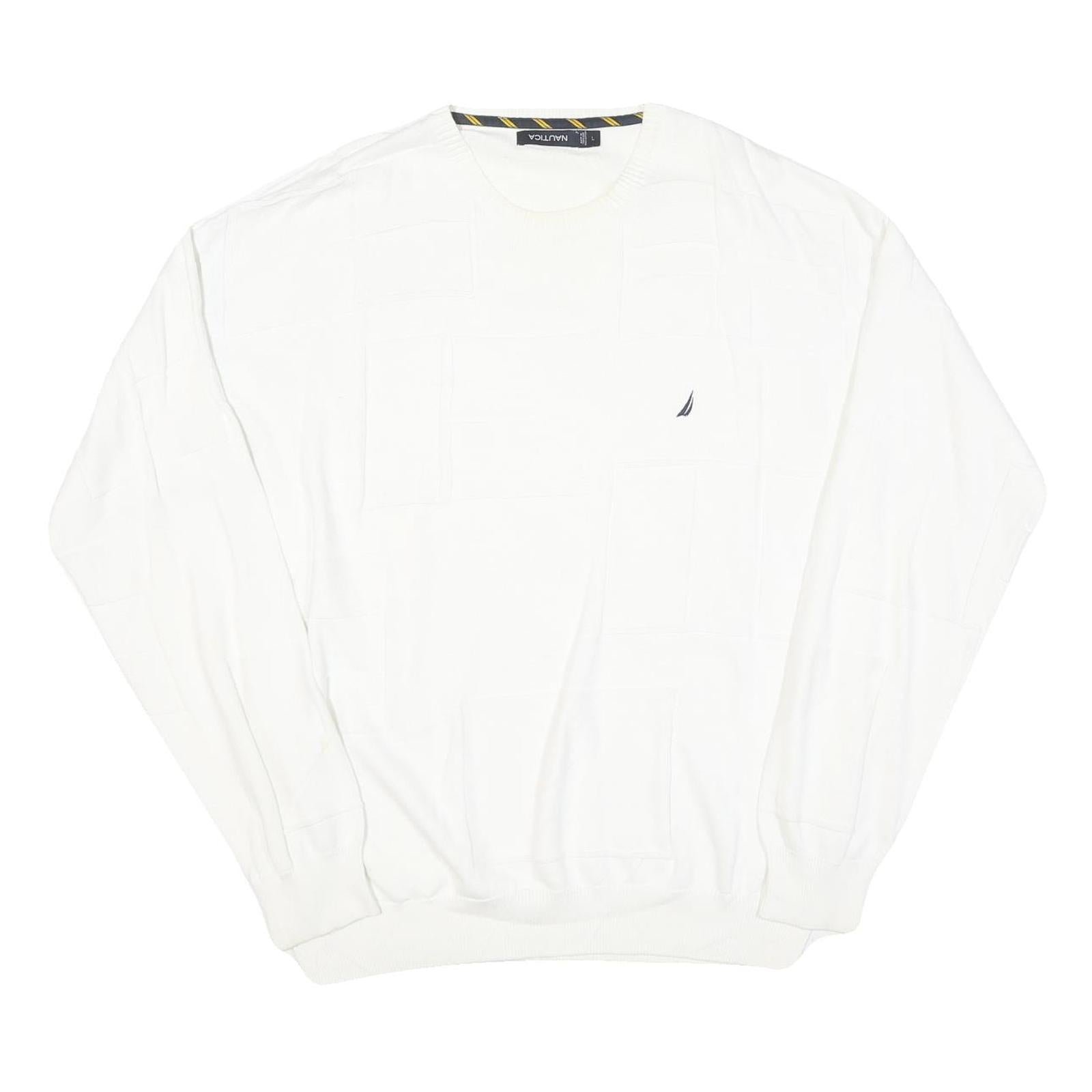 NAUTICA Mens White Pullover Plain Crew Neck Basic Knit L Cotton Blend Jumper Refurbished - N/A refurbished available on Cerqular