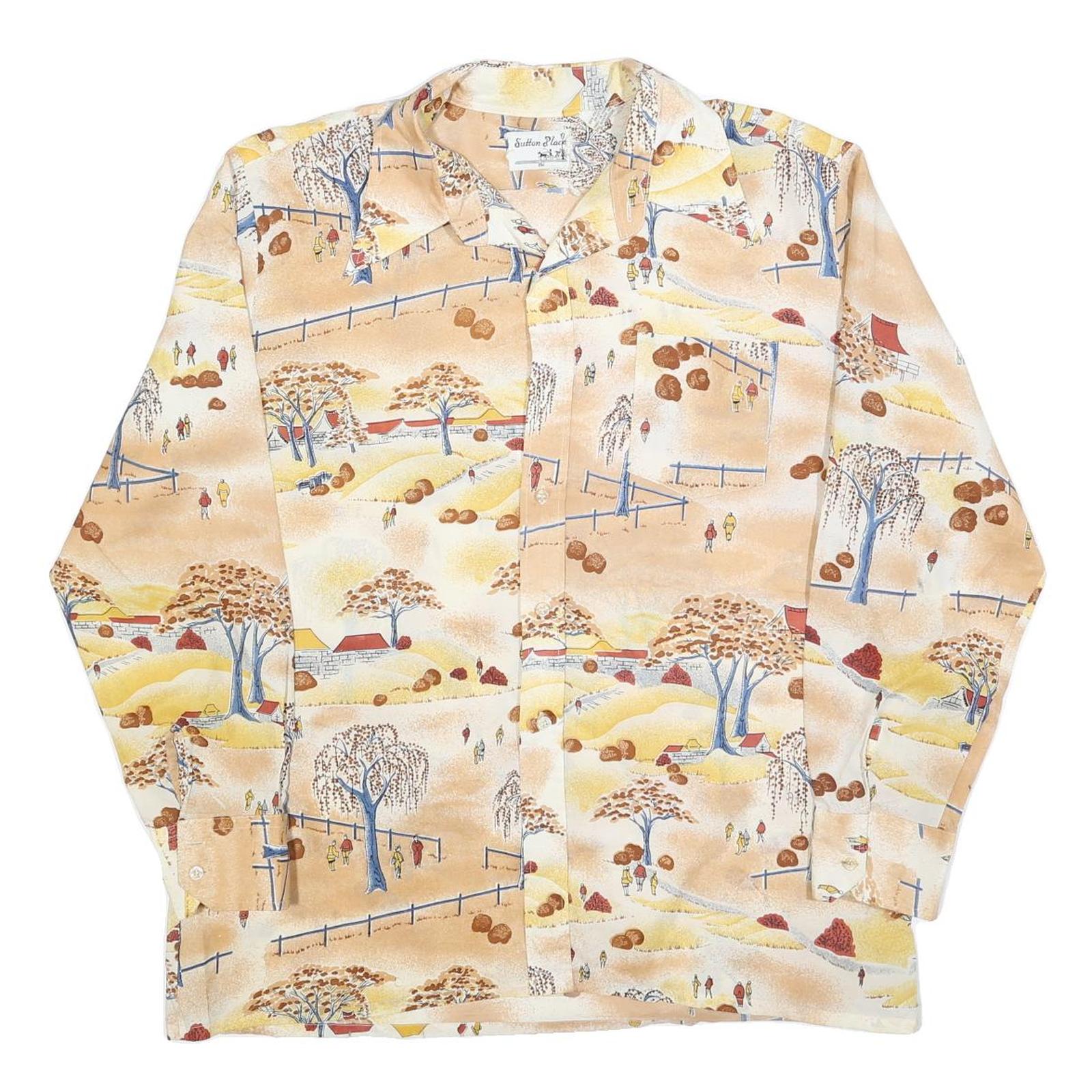SUTTON PLACE Mens Beige Printed Shirt XL Scenic Pattern Casual Wear Refurbished - N/A refurbished available on Cerqular