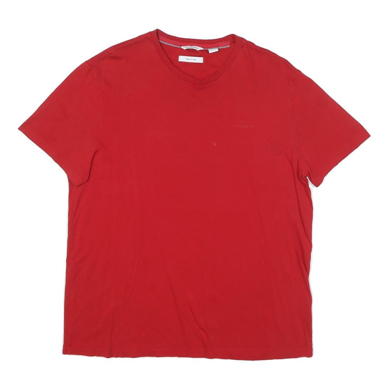 CALVIN KLEIN Mens Red Classic T-Shirt L Short Sleeve V-Neck Plain Cotton Refurbished - N/A refurbished available on Cerqular