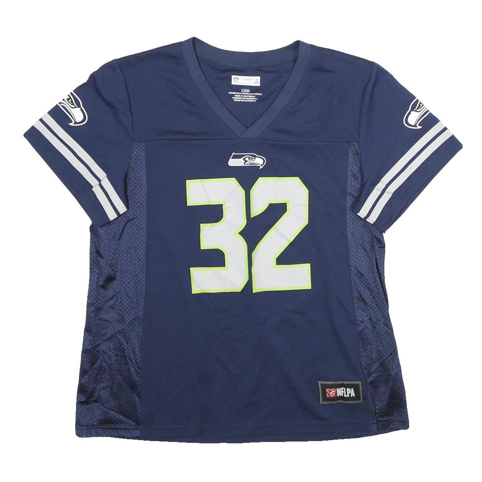 NFL Womens Navy Blue Carson 32 Graphic T-Shirt L Short Sleeve V-Neck Sports Refurbished - N/A refurbished available on Cerqular