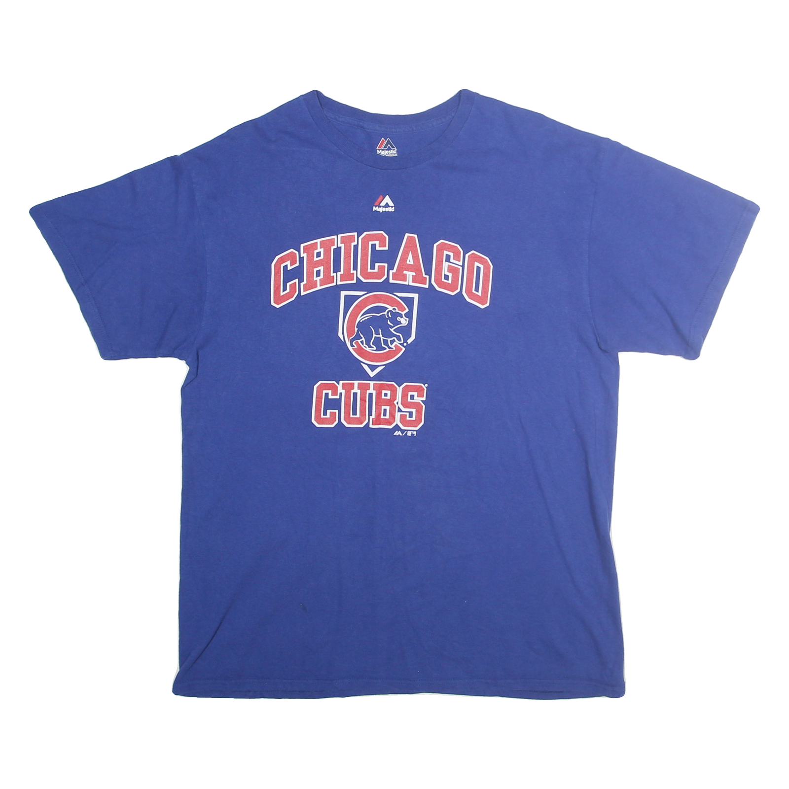 MAJESTIC Mens Blue Chicago Cubs Graphic T-Shirt L Short Sleeve Crew Neck Sports Refurbished - N/A refurbished available on Cerqular