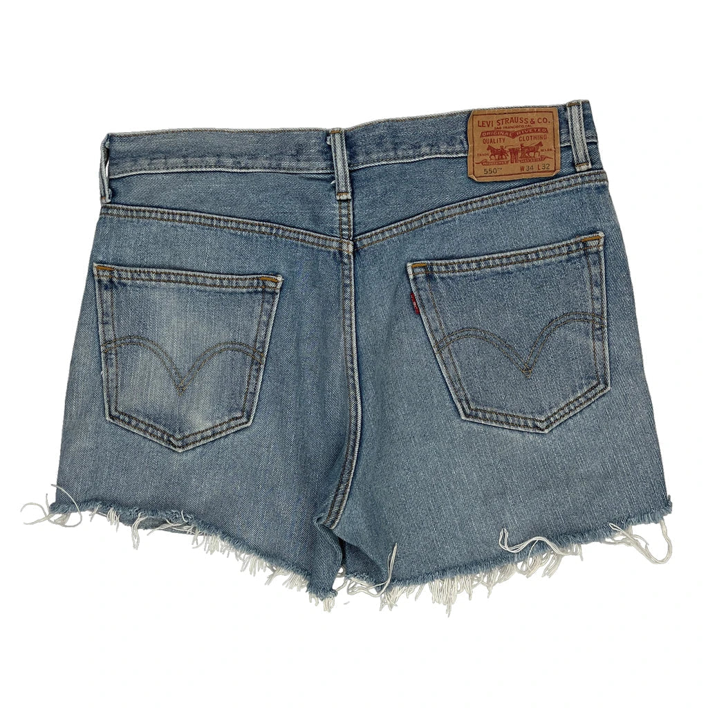 550 Levis Denim Shorts - 34W UK 14 Light Wash Denim Refurbished - Thrifted (note: this is a term often used to describe second- refurbished available on Cerqular