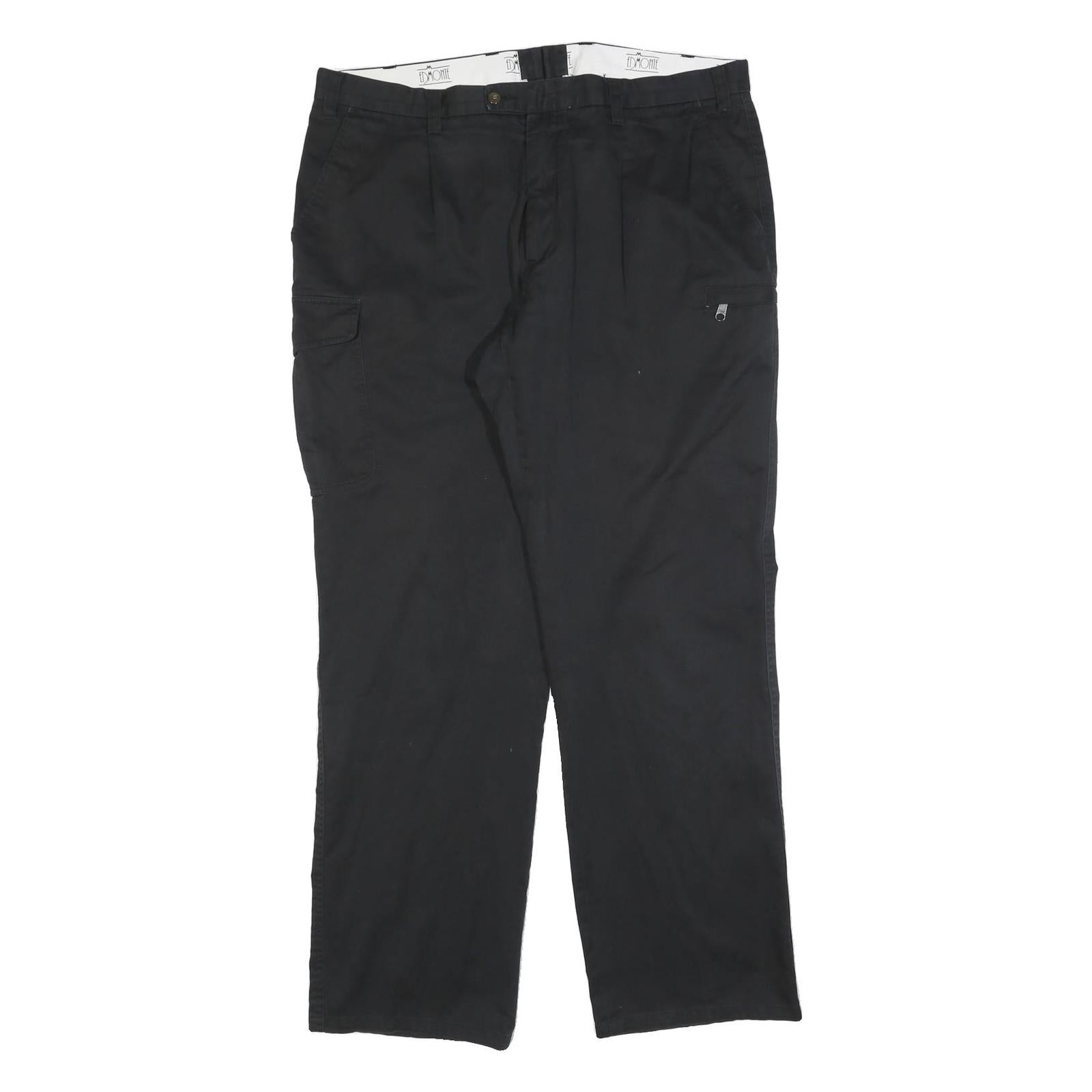 EDMONTE Mens Cotton Blend Black Regular Fit Straight Trousers W40 L32 Casual Zip Refurbished - N/A refurbished available on Cerqular