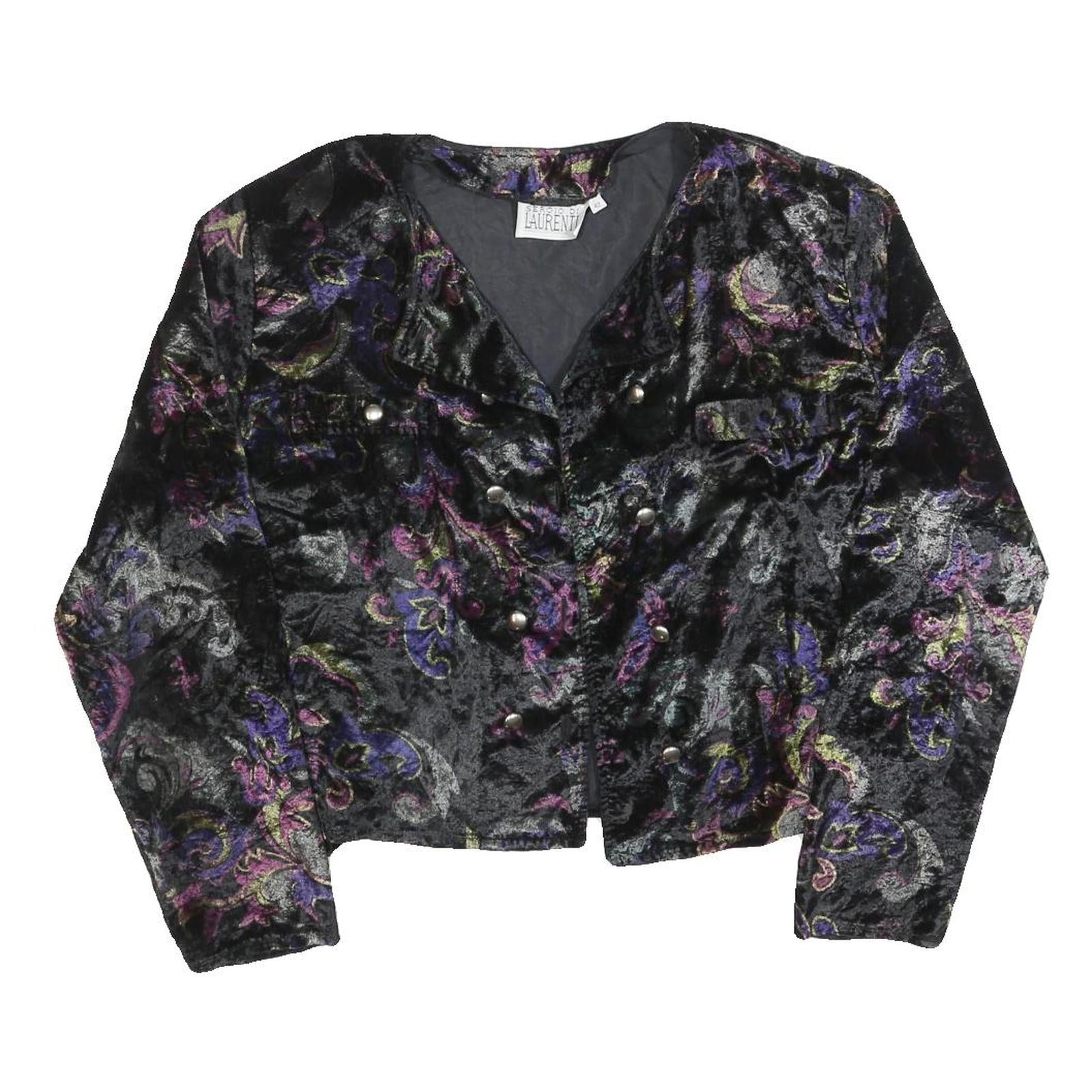 SERGIO DI LAUTRENTI Womens Black Velvet Button Jacket M Floral Pattern Cropped Refurbished - N/A refurbished available on Cerqular