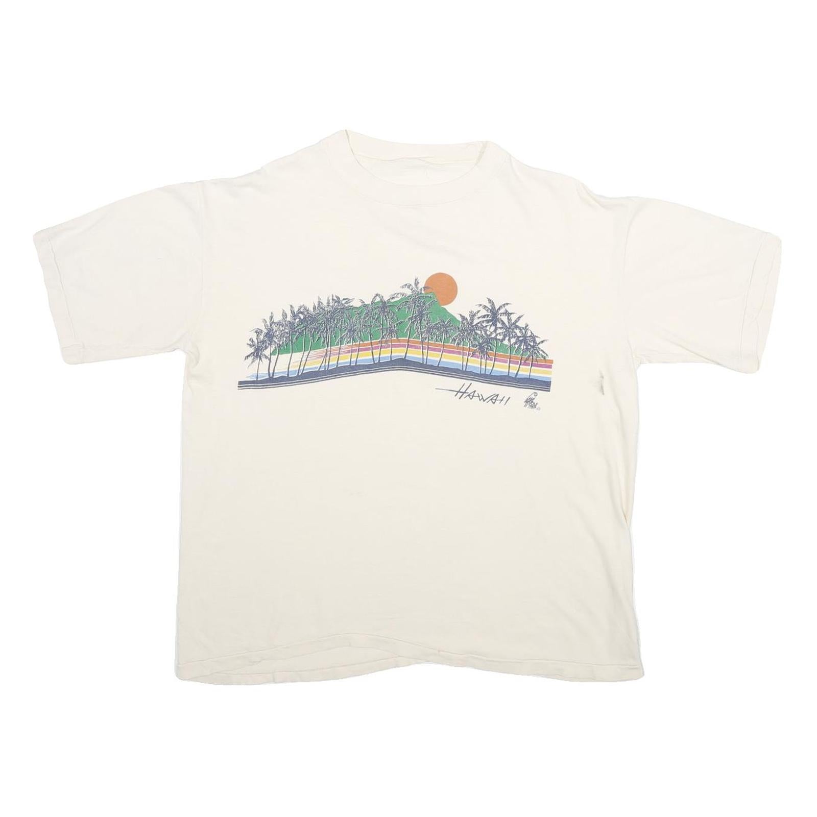POLY TEES Mens White Hawaii Graphic T-Shirt L Short Sleeve Crew Neck Cotton Refurbished - N/A refurbished available on Cerqular