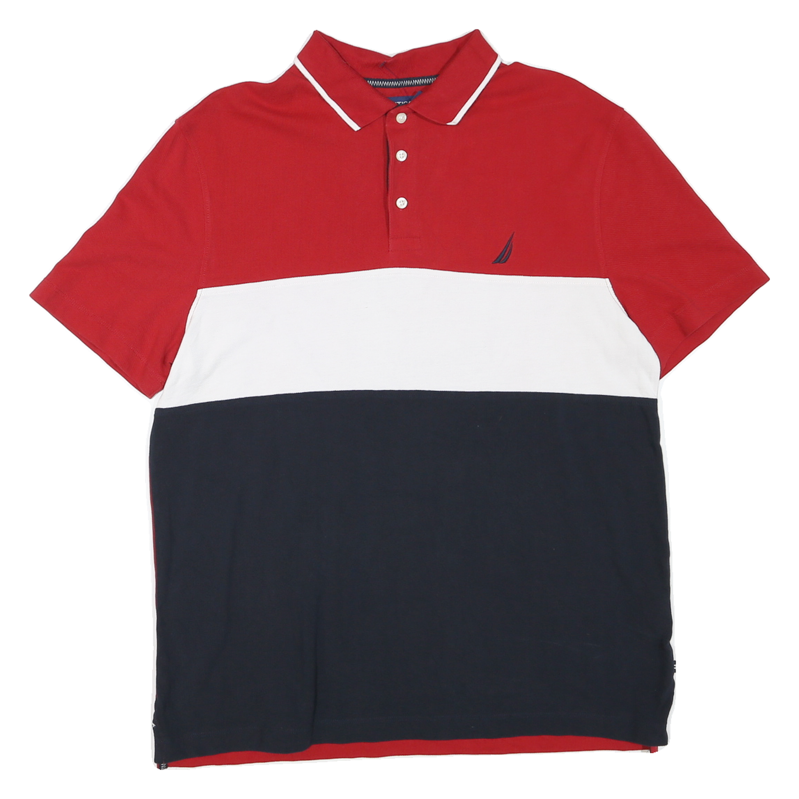 NAUTICA Mens Red & White & Navy Cotton Blend Polo Shirt Short Sleeve L Classic Refurbished - N/A refurbished available on Cerqular