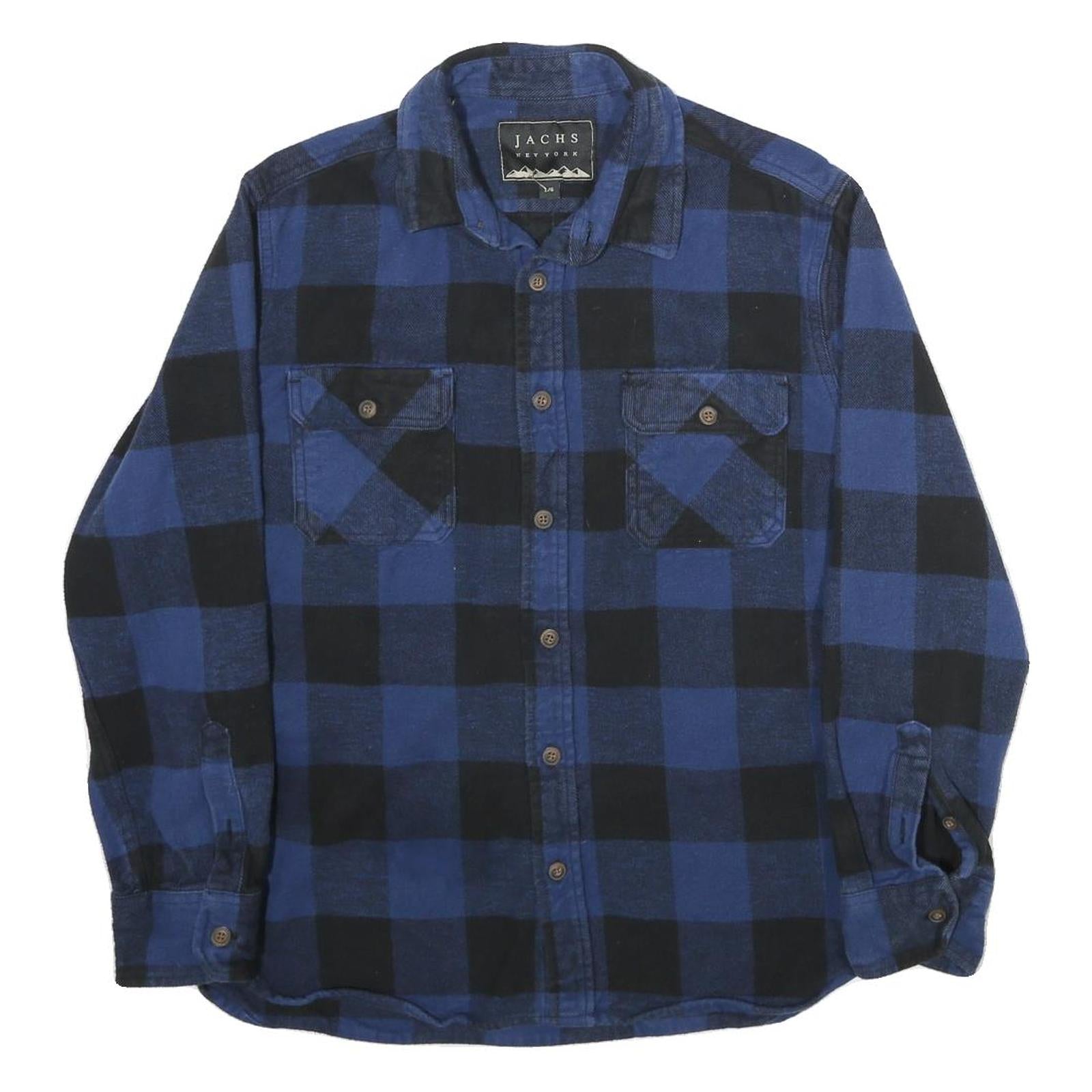 JACHS Mens Blue & Black Check Shirt L Cotton Casual Long Sleeve Button Refurbished - N/A refurbished available on Cerqular