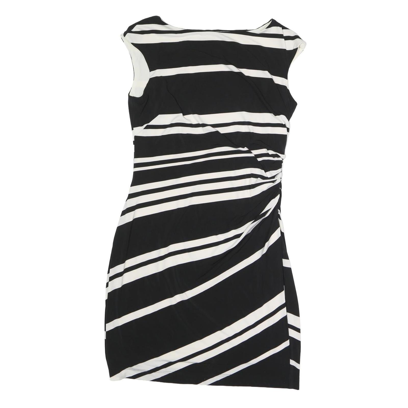 LAUREN RALPH LAUREN Womens Black & White Striped Day Polyester Dress L Refurbished - N/A refurbished available on Cerqular