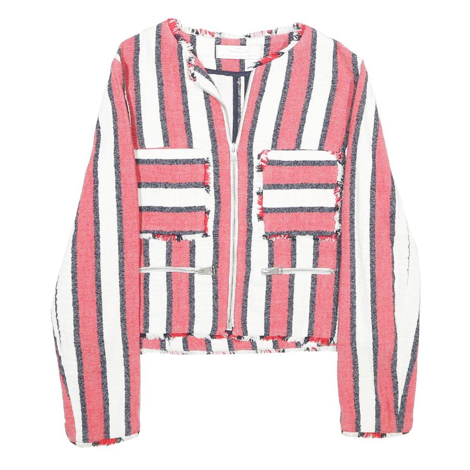 ZARA Womens Red & White Striped Zip Jacket S Woven Long Sleeve Casual Refurbished - N/A refurbished available on Cerqular