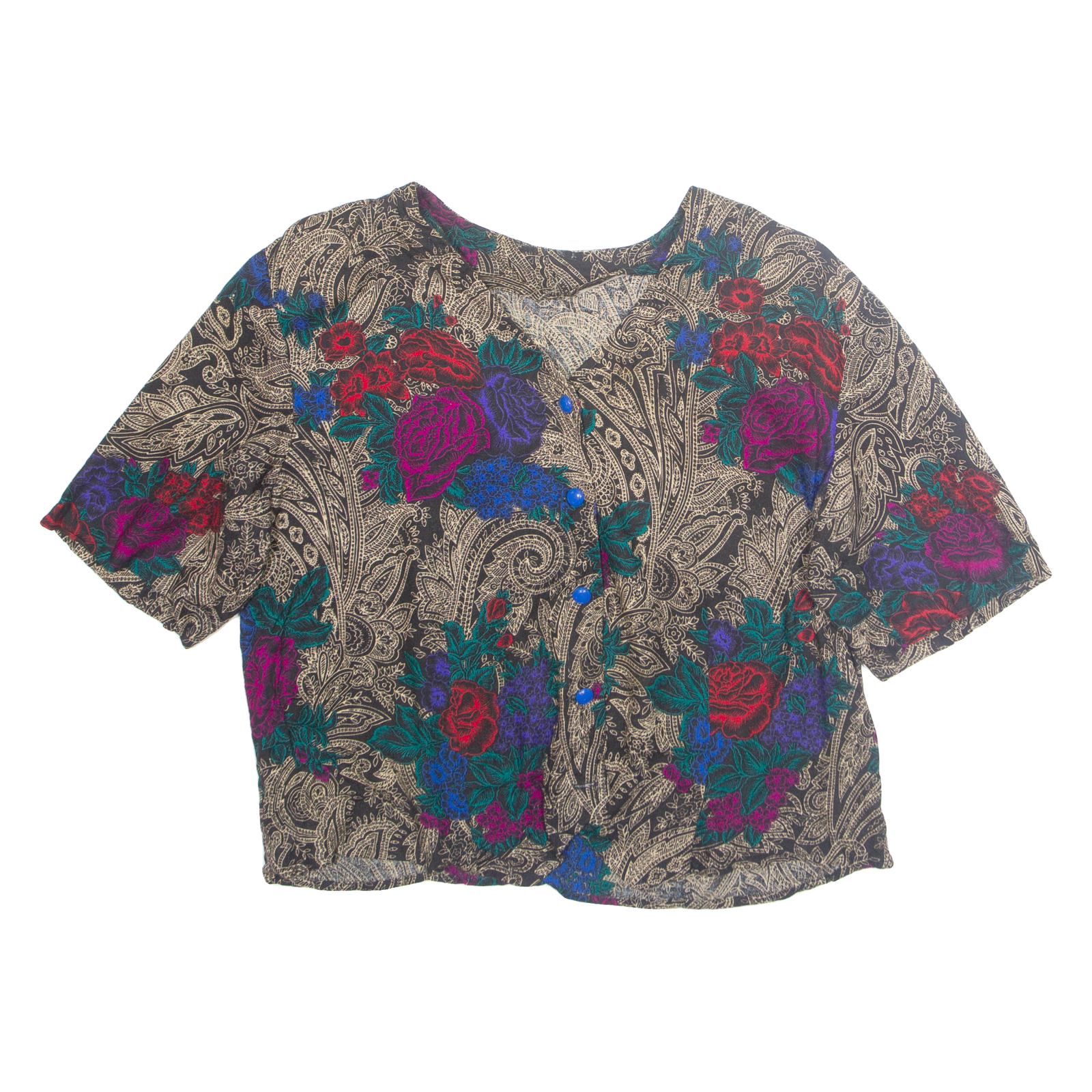 Womens Printed Blouse Brown V-Neck Floral M Refurbished - N/A refurbished available on Cerqular