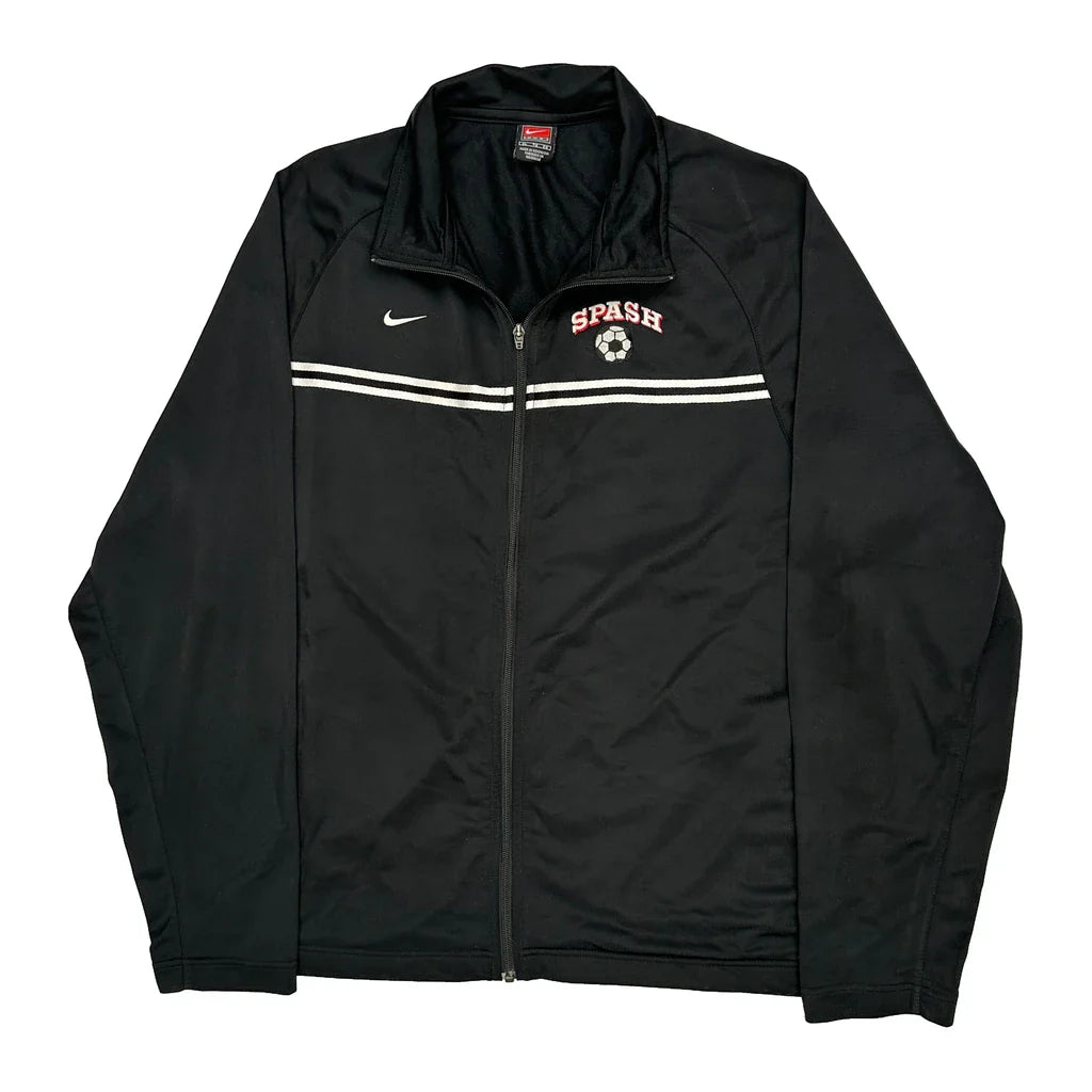 Nike Track Jacket - XL Black Polyester Refurbished - Thrifted (note: this is a term often used to describe second- refurbished available on Cerqular