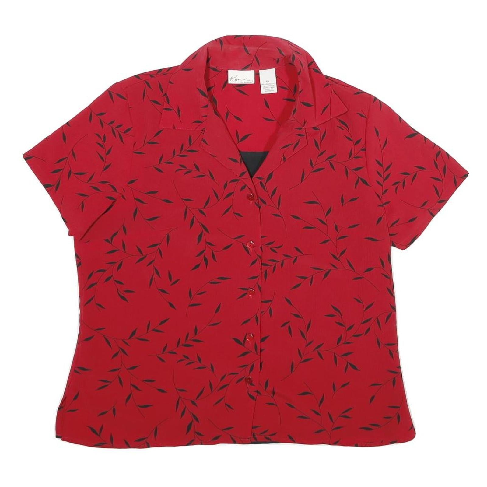 KIM Womens Red & Black Printed Short Sleeve Shirt L Lightweight Refurbished - N/A refurbished available on Cerqular