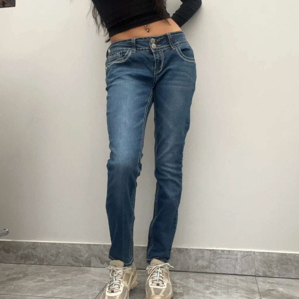 Wall Flower Embroidered Jeans - 32W UK 10 Blue Cotton Refurbished - Thrifted (note: this is a term often used to describe second- refurbished available on Cerqular
