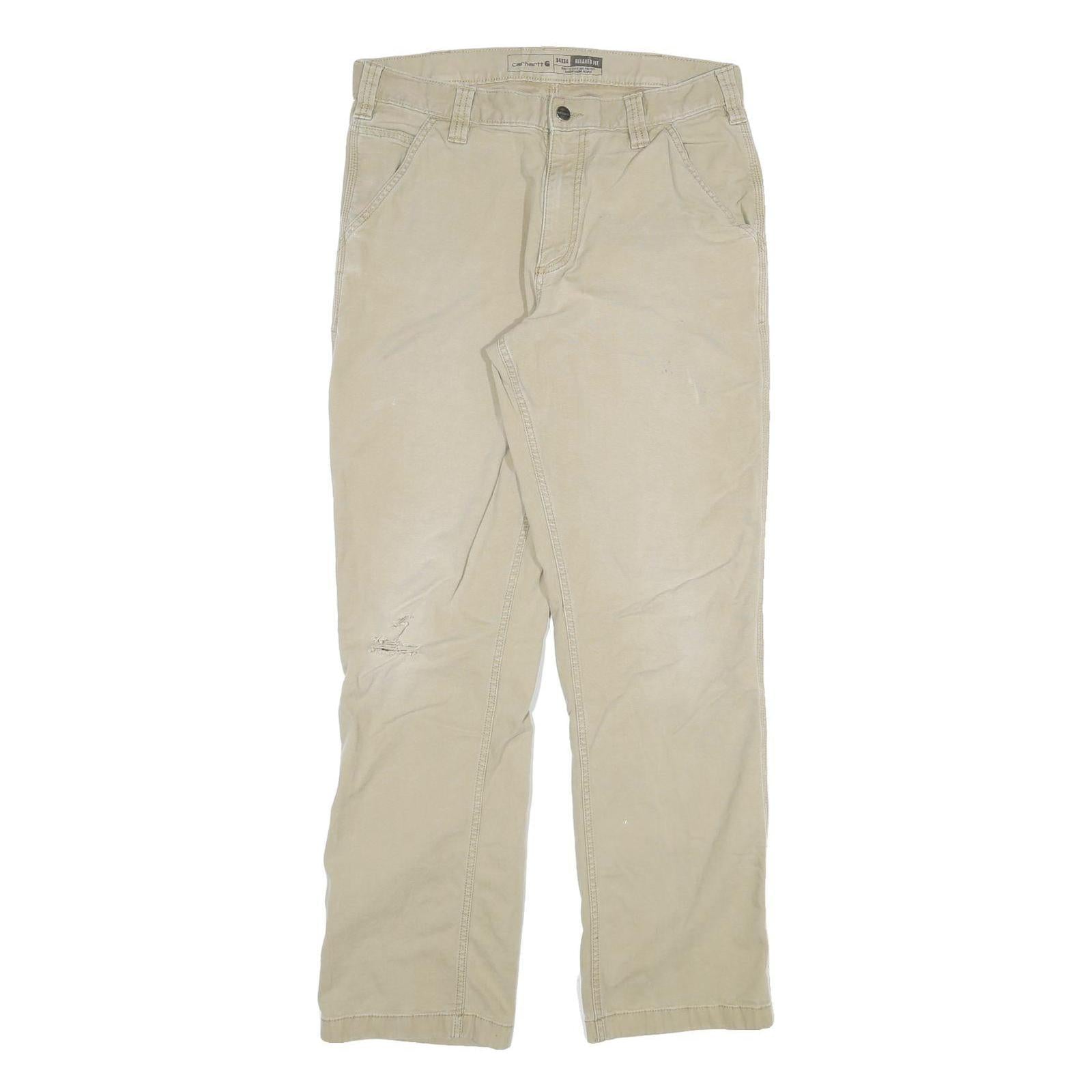 CARHARTT Mens Cotton Blend Beige Relaxed Straight Trousers W32 L31 Workwear Zip Refurbished - N/A refurbished available on Cerqular