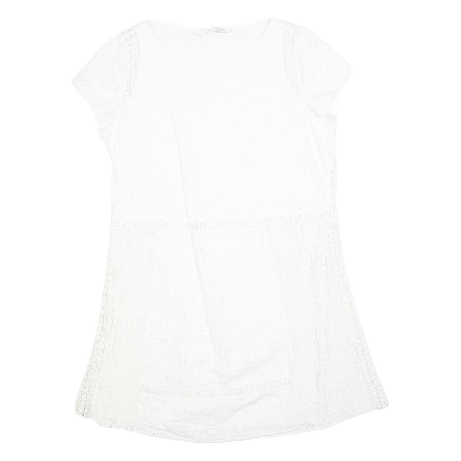 ZARA Womens White Cotton Blend Day Dress Lace Insert Short Sleeve L Casual Refurbished - N/A refurbished available on Cerqular