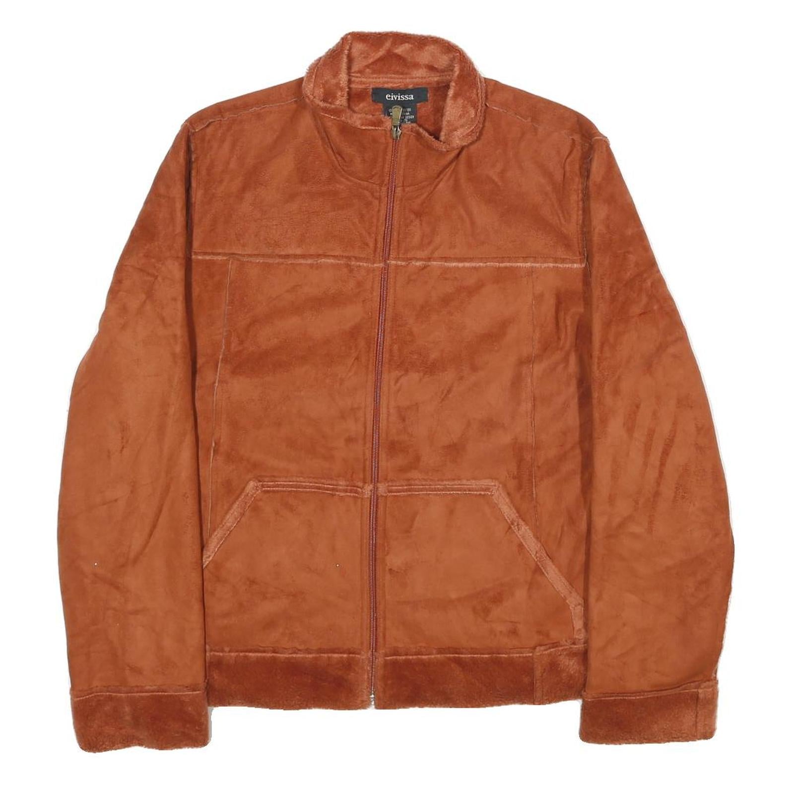 EIVISSA Womens Brown Faux Suede Zip Jacket L Casual Outerwear Soft Fabric Refurbished - N/A refurbished available on Cerqular