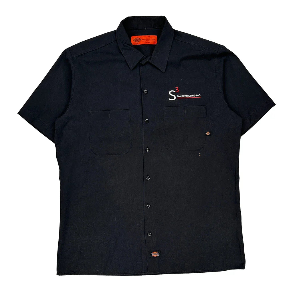 Dickies Short Sleeve Shirt - Large Black Polyester Blend Refurbished - Thrifted (note: this is a term often used to describe second- refurbished available on Cerqular