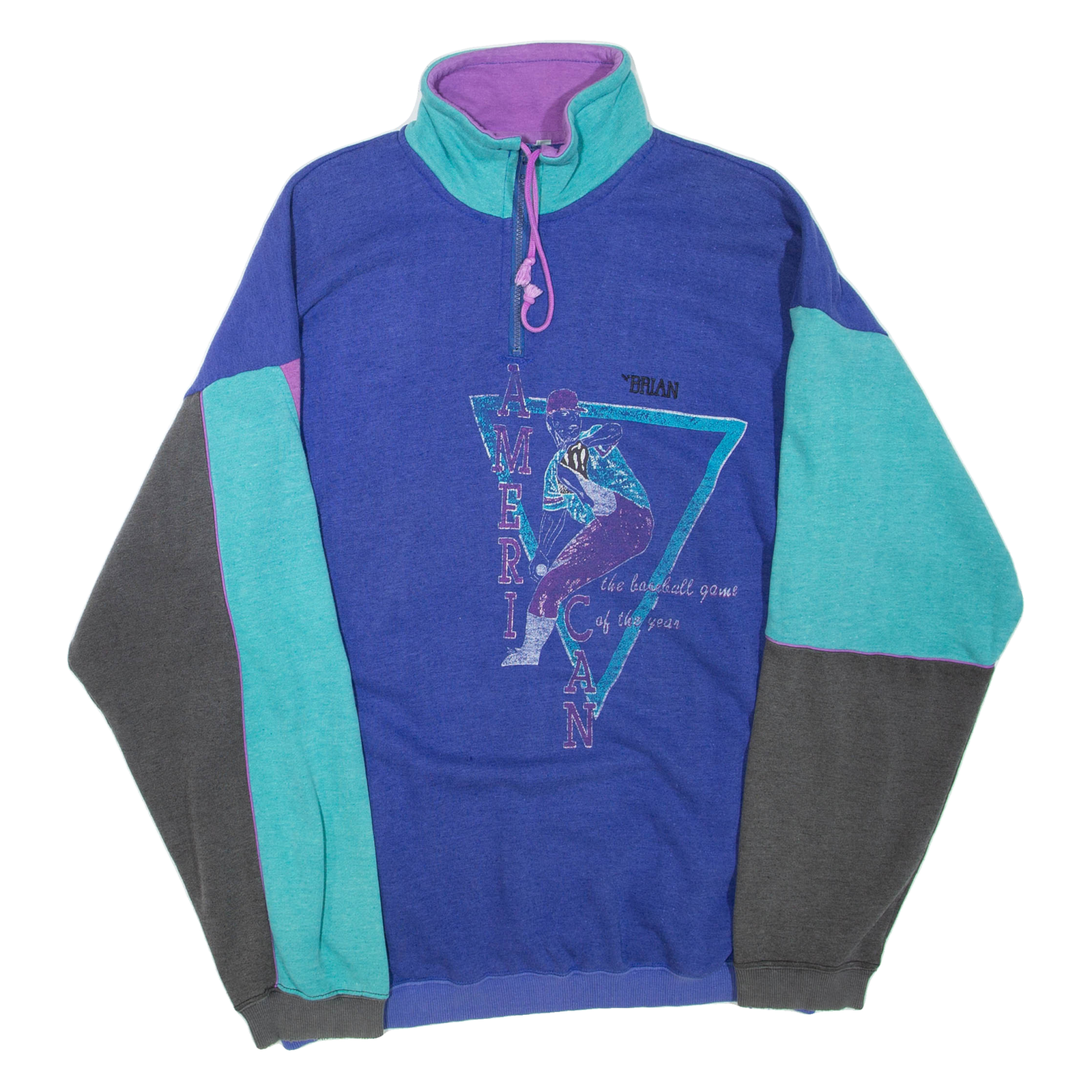 Baseball Mens Sweatshirt Blue 1/4 Zip USA L Refurbished - N/A refurbished available on Cerqular