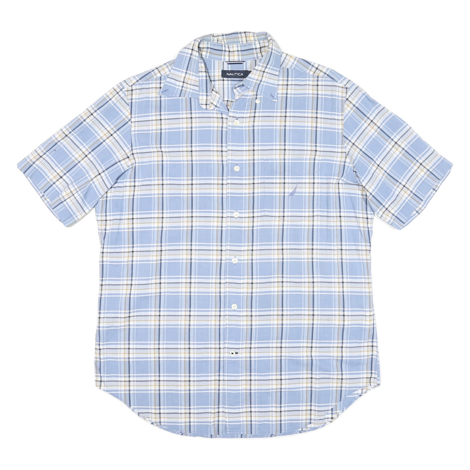 NAUTICA Mens Blue & White Check Short Sleeve Shirt M Casual Cotton Blend Refurbished - N/A refurbished available on Cerqular