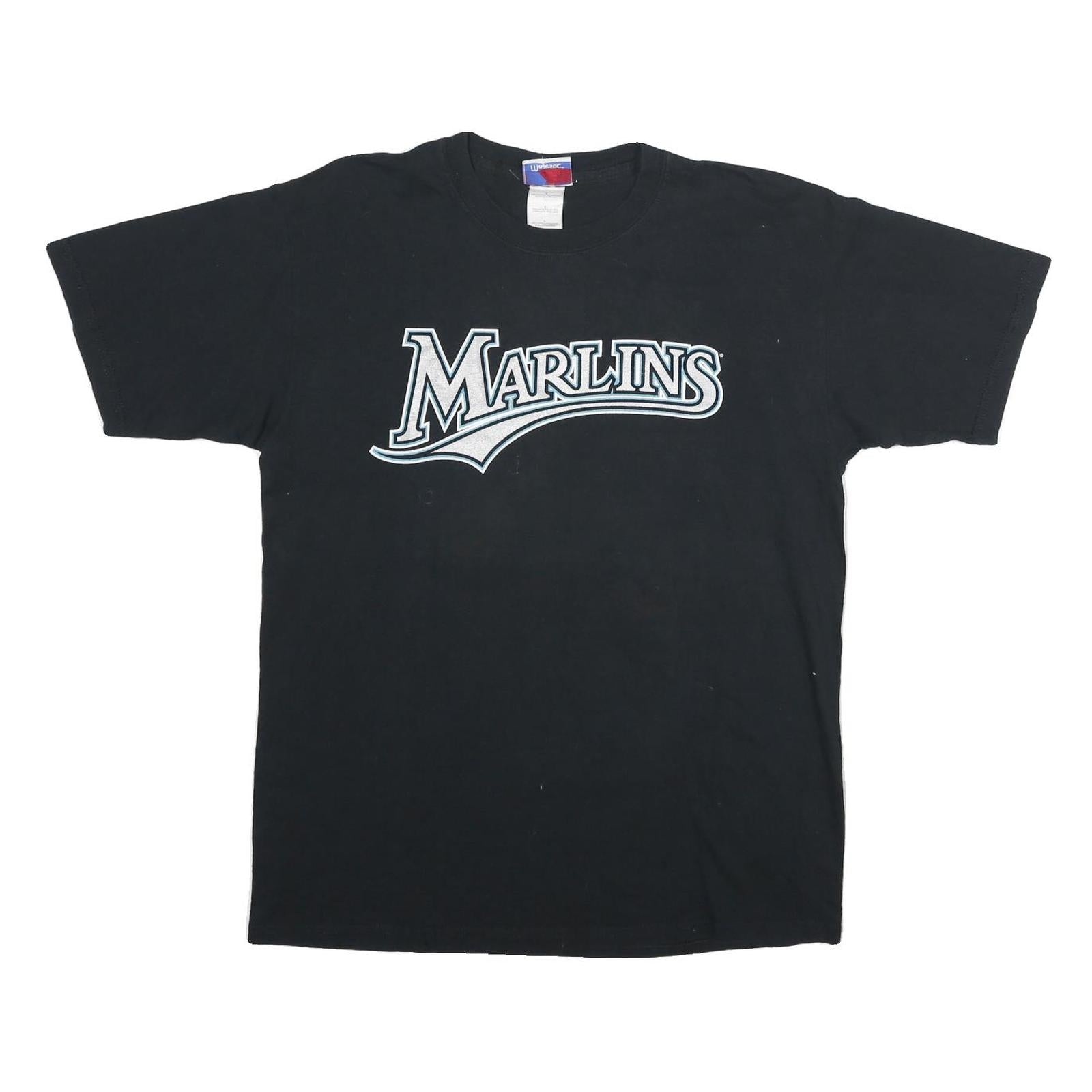 MAJESTIC Mens Black Marlins Graphic T-Shirt L Short Sleeve Crew Neck Delgado 25 Refurbished - N/A refurbished available on Cerqular