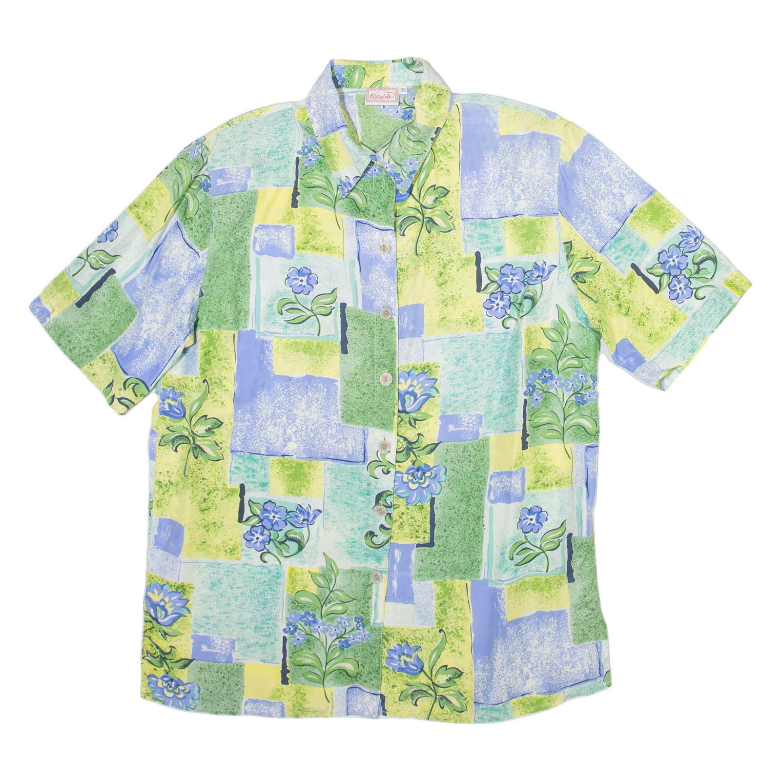 CITYLIFE Womens Printed Shirt Green Collared Viscose Crazy Pattern M Refurbished - N/A refurbished available on Cerqular