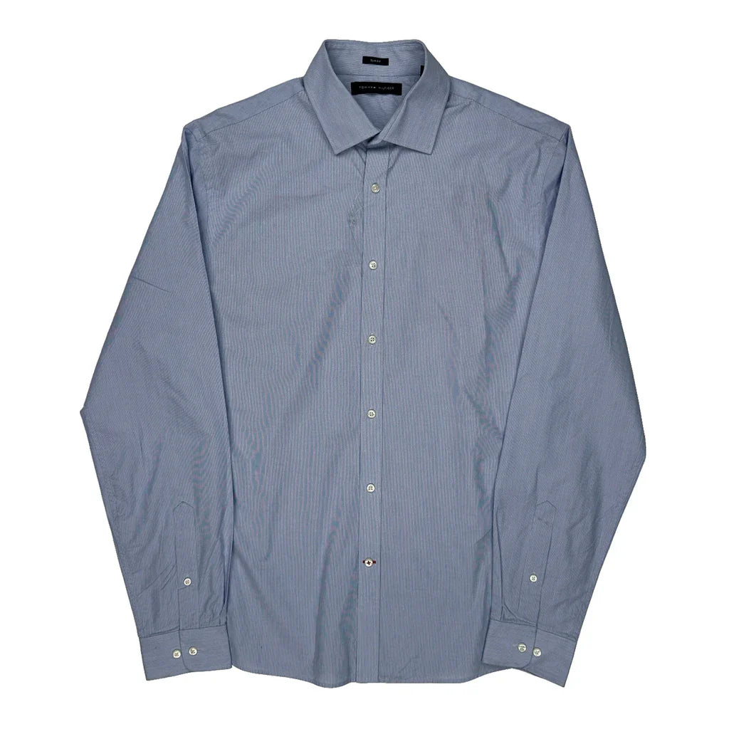 Tommy Hilfiger Slim Fit Shirt - Medium Blue Cotton Refurbished - Thrifted (note: this is a term often used to describe second- refurbished available on Cerqular