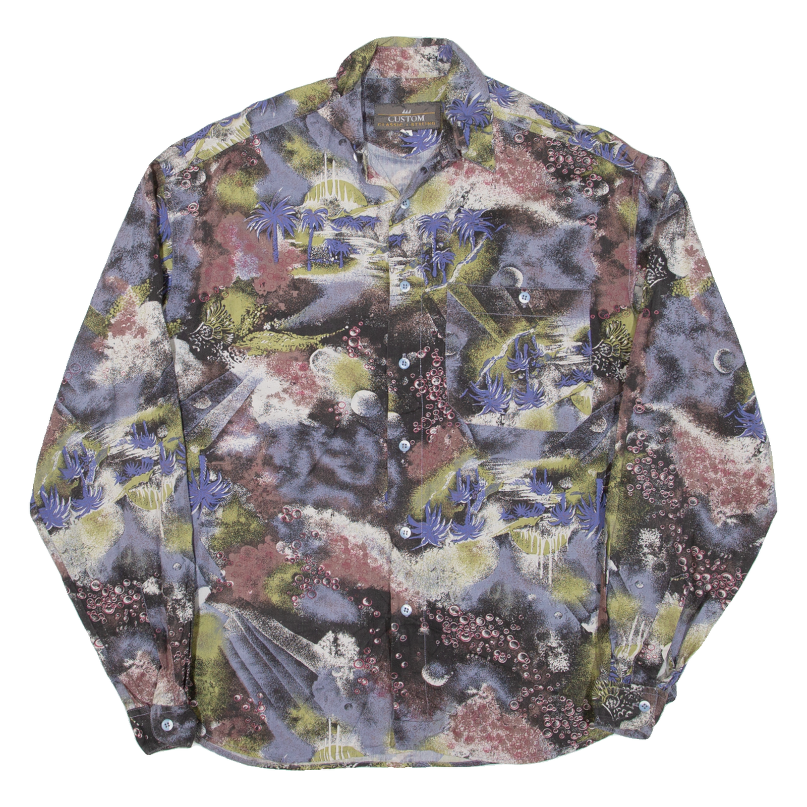 CUSTOM Mens Shirt Purple Crazy Pattern Long Sleeve S Refurbished - N/A refurbished available on Cerqular