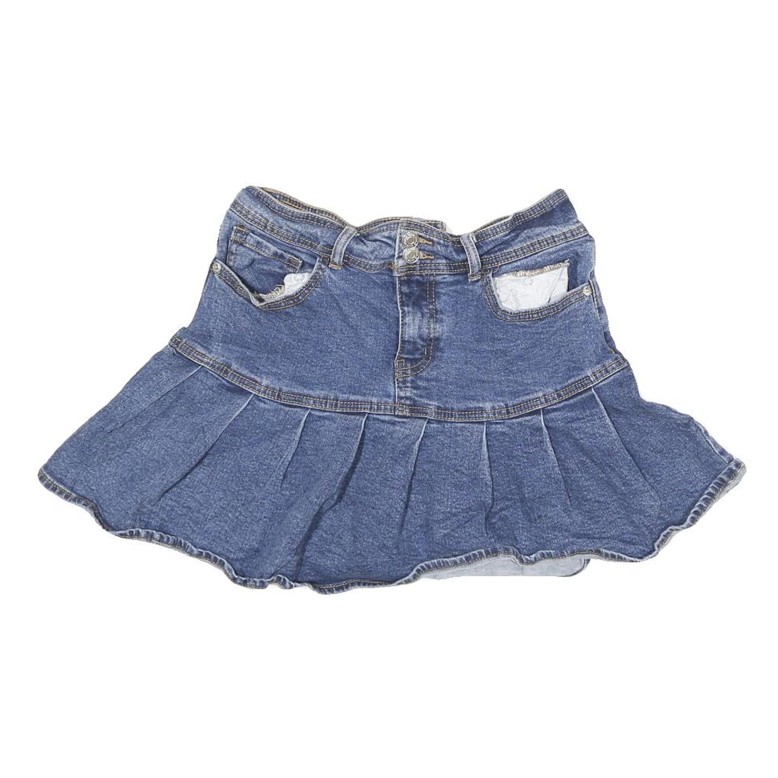 Womens Blue Denim Pleated Mini Cotton Blend Skirt S Casual Summer Wear Refurbished - N/A refurbished available on Cerqular
