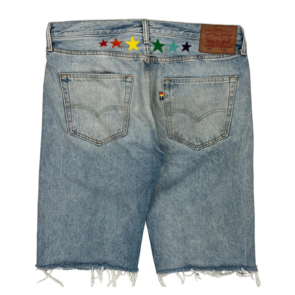 501 Levis Denim Shorts - 36W 12L Light Wash Cotton Refurbished - Thrifted (note: this is a term often used to describe second- refurbished available on Cerqular