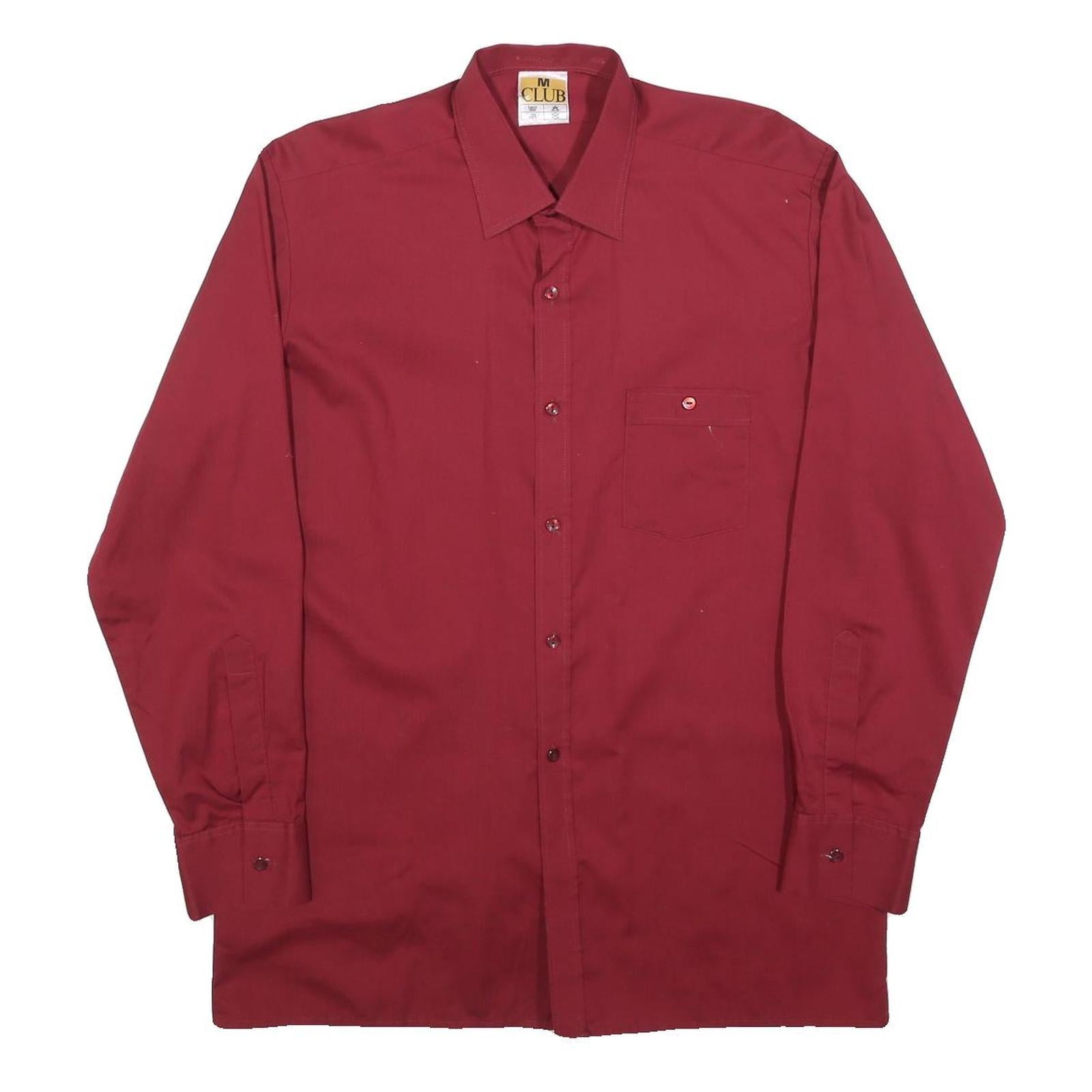 CLUB Mens Red Shirt M Button Plain Cotton Blend Casual Dress Shirt Refurbished - N/A refurbished available on Cerqular
