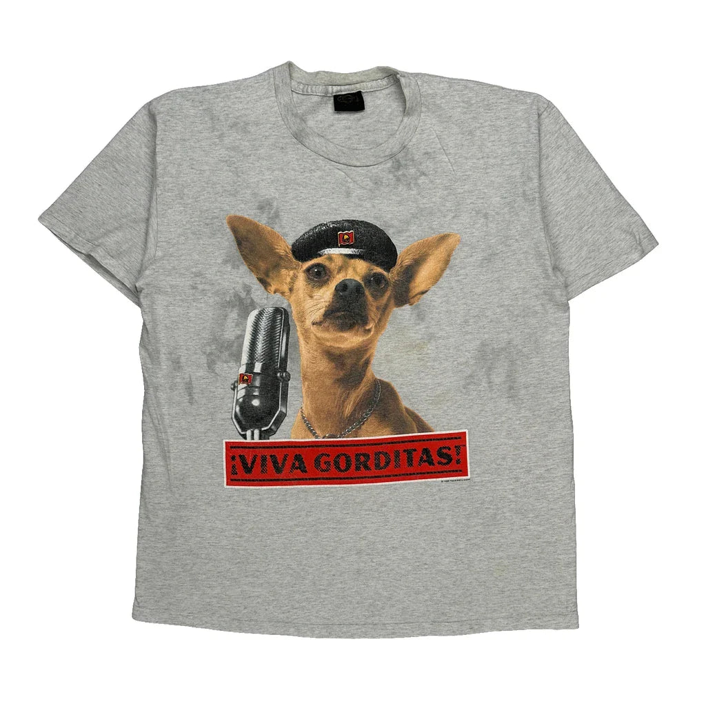 Viva Gorditas Unbranded Graphic T-Shirt - Medium Grey Cotton Refurbished - Thrifted (note: this is a term often used to describe second- refurbished available on Cerqular