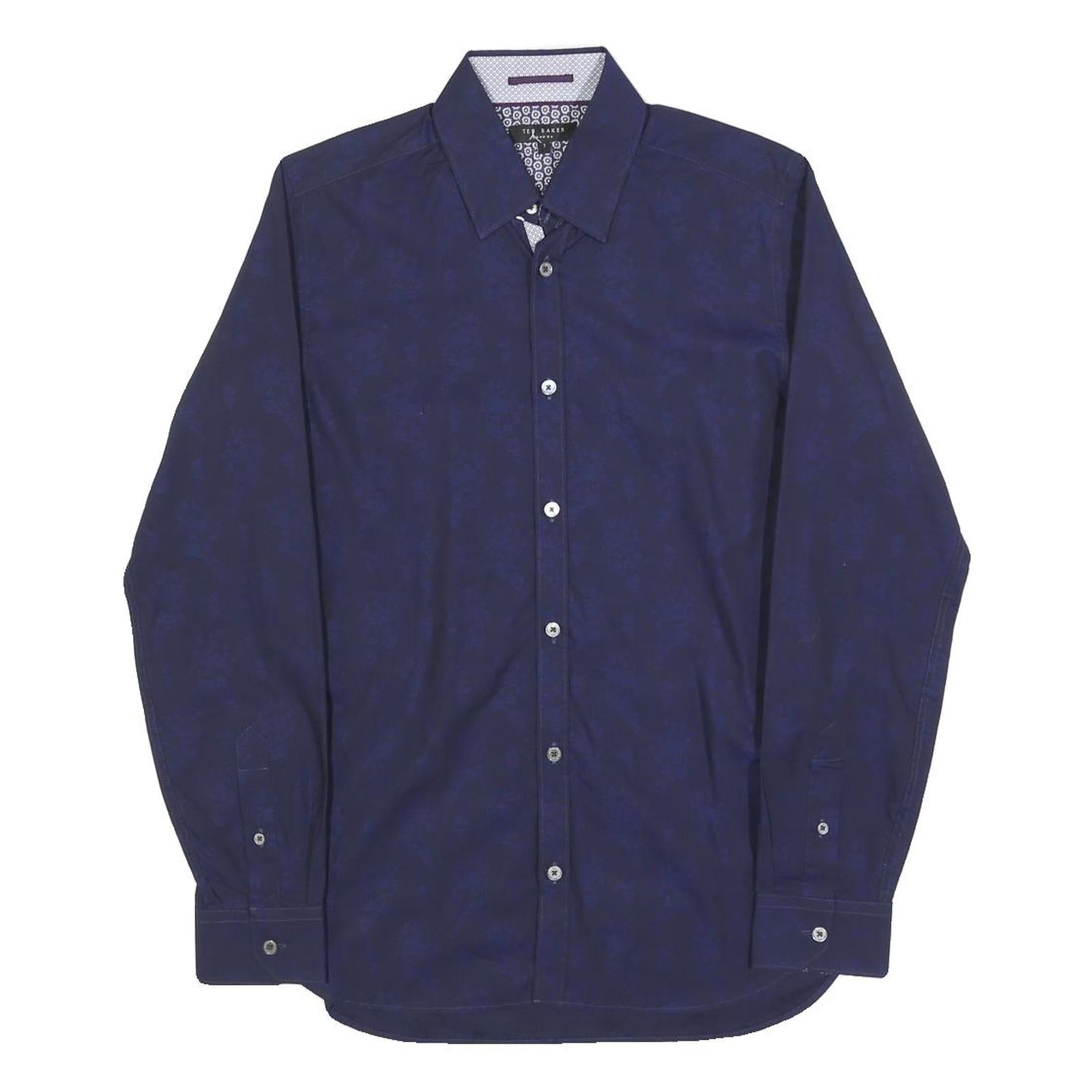 TED BAKER Mens Navy Blue Plain Shirt XS Cotton Blend Stylish Button Shirt Refurbished - N/A refurbished available on Cerqular