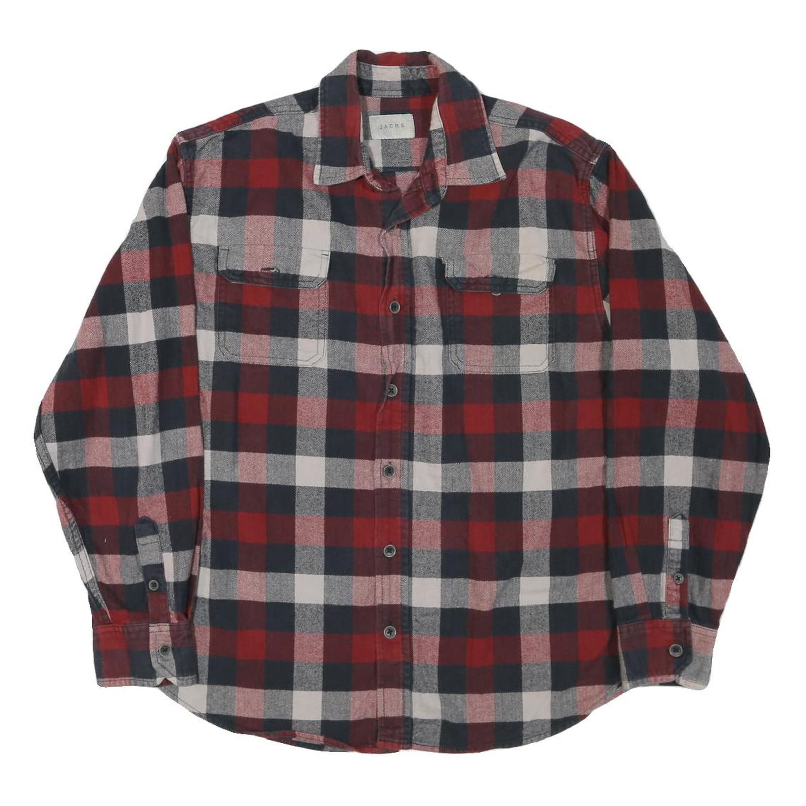 JACHS Mens Red & Black Check Shirt L Cotton Blend Classic Flannel Long Sleeve Refurbished - N/A refurbished available on Cerqular