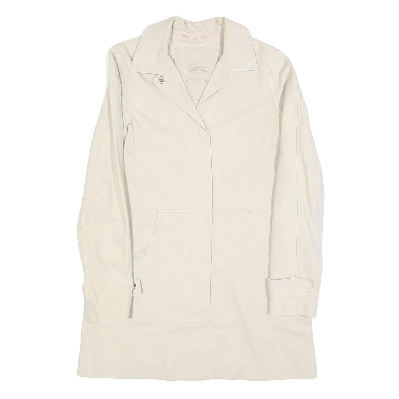 LACOSTE Womens Cream Button Cotton Blend Jacket S Plain Classic Stylish Refurbished - N/A refurbished available on Cerqular